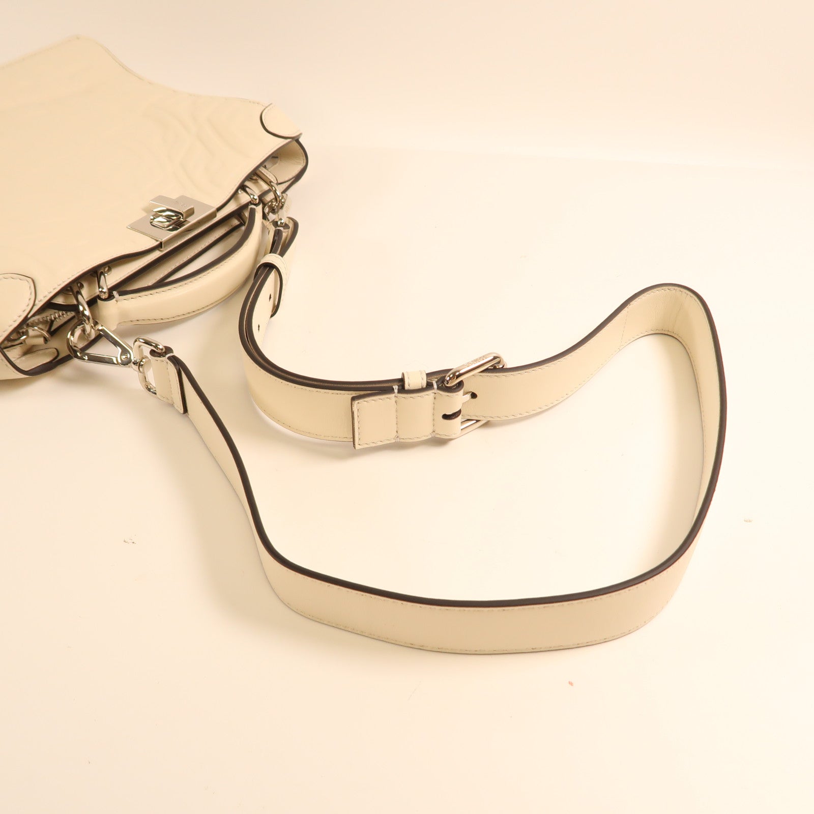 FENDI SHW Peekaboo 2Way Shoulder Handbag Calfskin Leather 7VA530 White