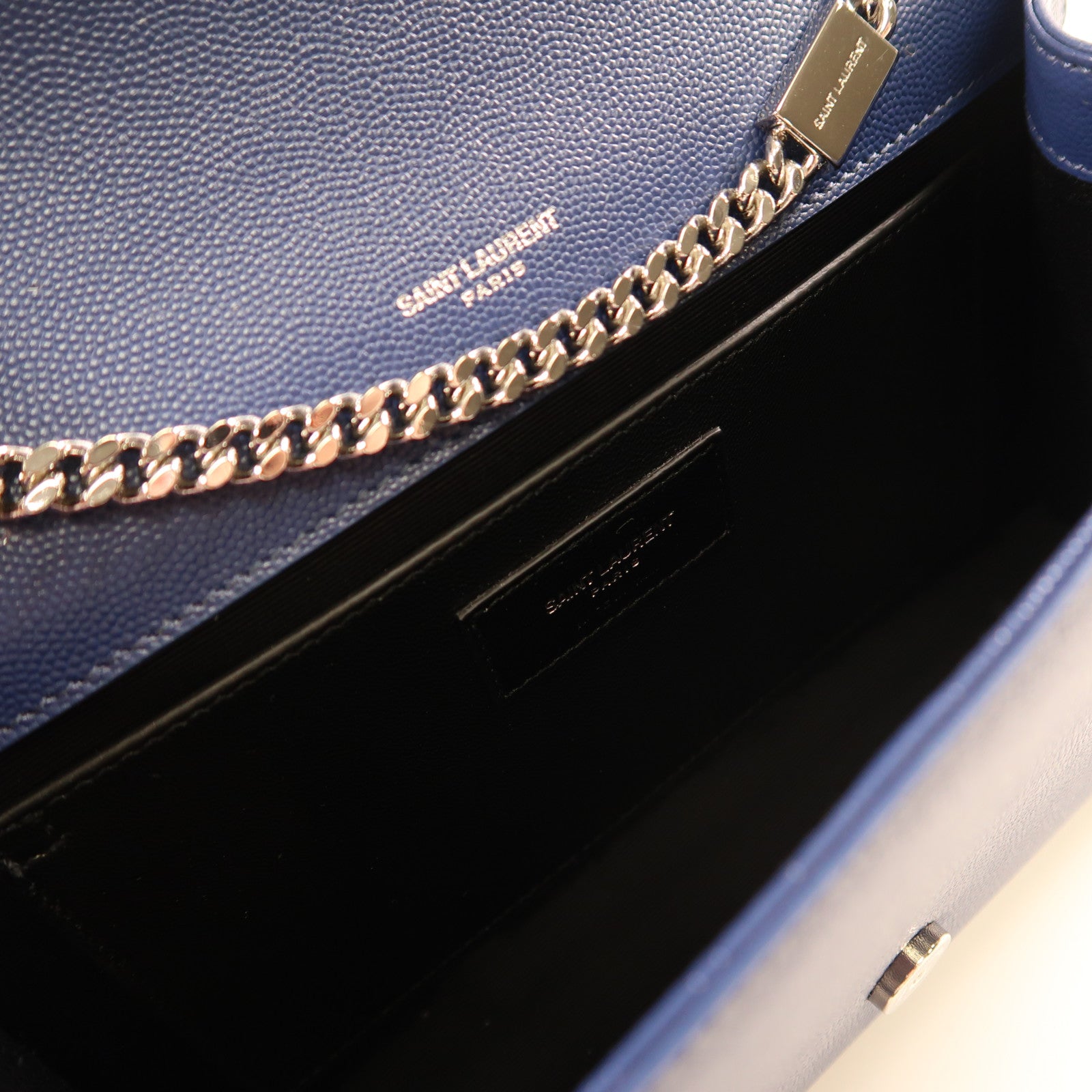 SAINT LAURENT 牛皮皮革Shoulder Bag銀扣鏈帶肩背袋藍色