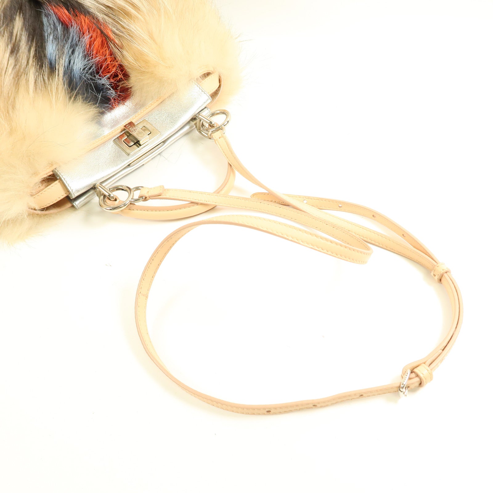 FENDI 狐狸毛Peekaboo S Size銀扣手挽肩背兩用袋