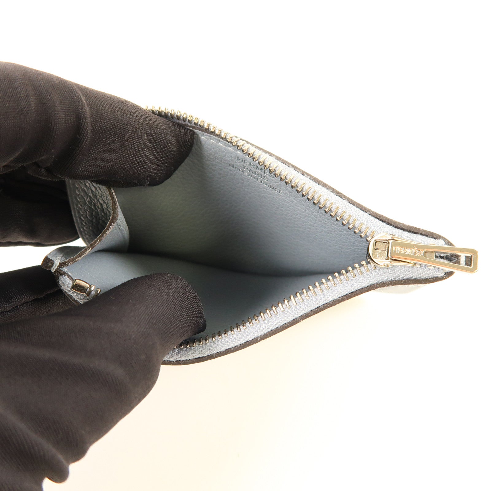 HERMES Clemence皮革Constance Slim銀扣錢包Blue