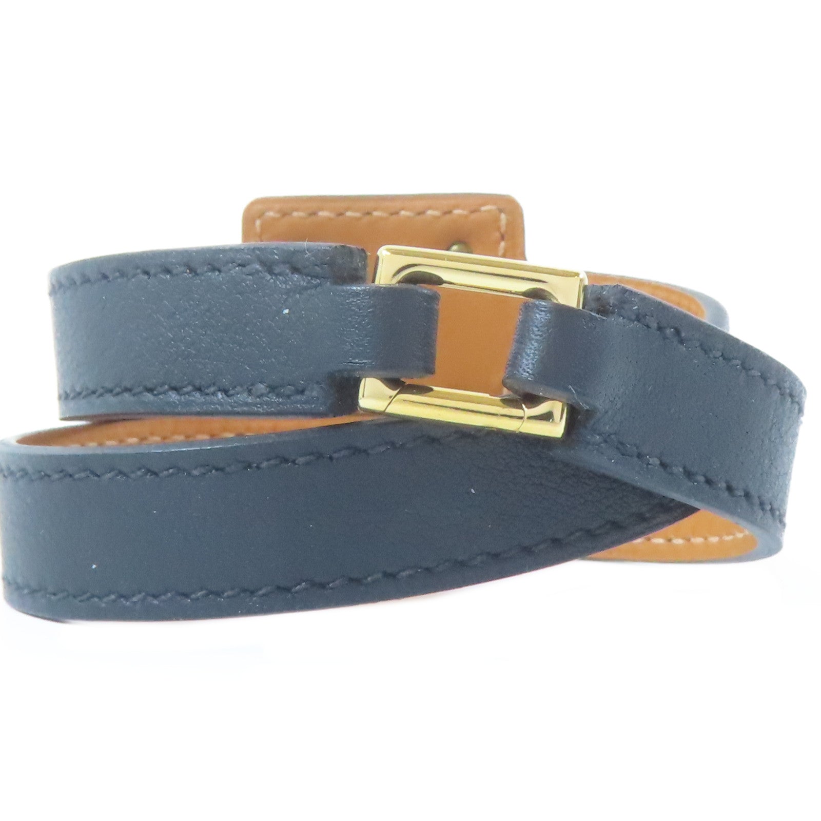 HERMES Swift皮革O'Kelly Bracelet金扣手鐲黑色