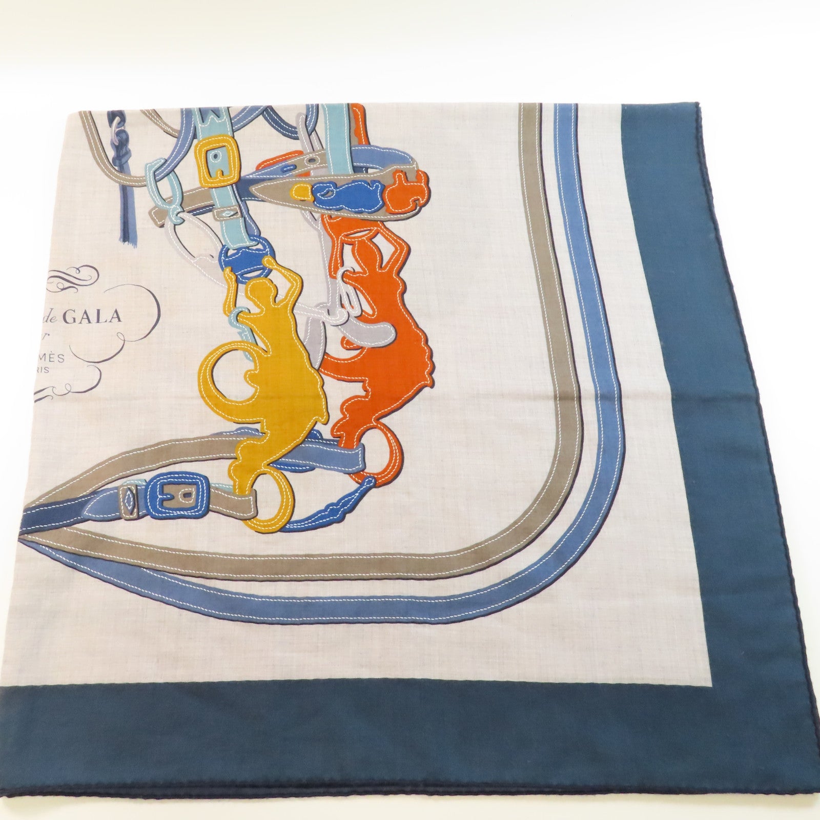 HERMES 絲質Scarf圍巾深藍色/灰色