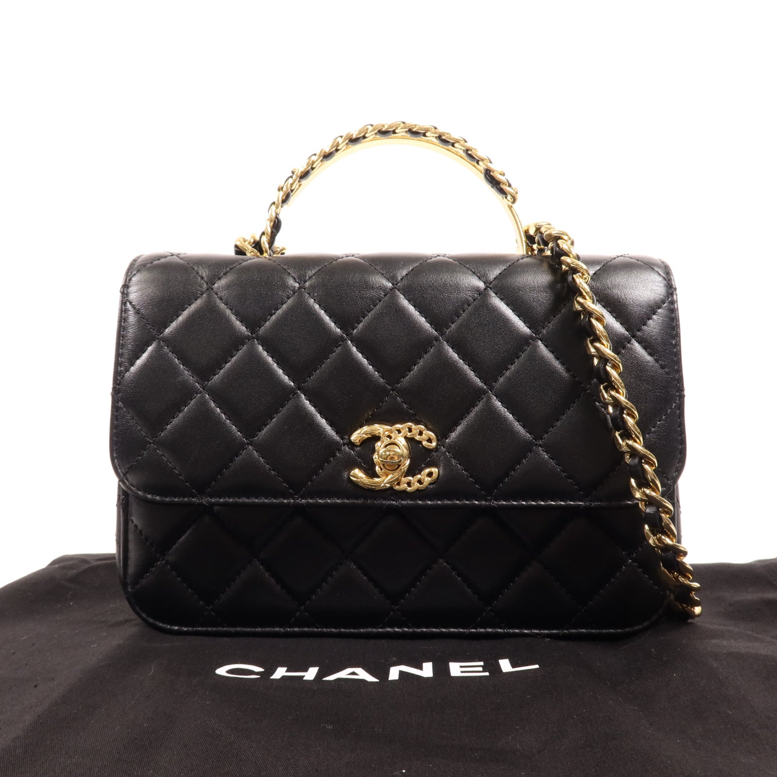 CHANEL 牛皮皮革Chain Shoulder金扣手挽肩背兩用袋