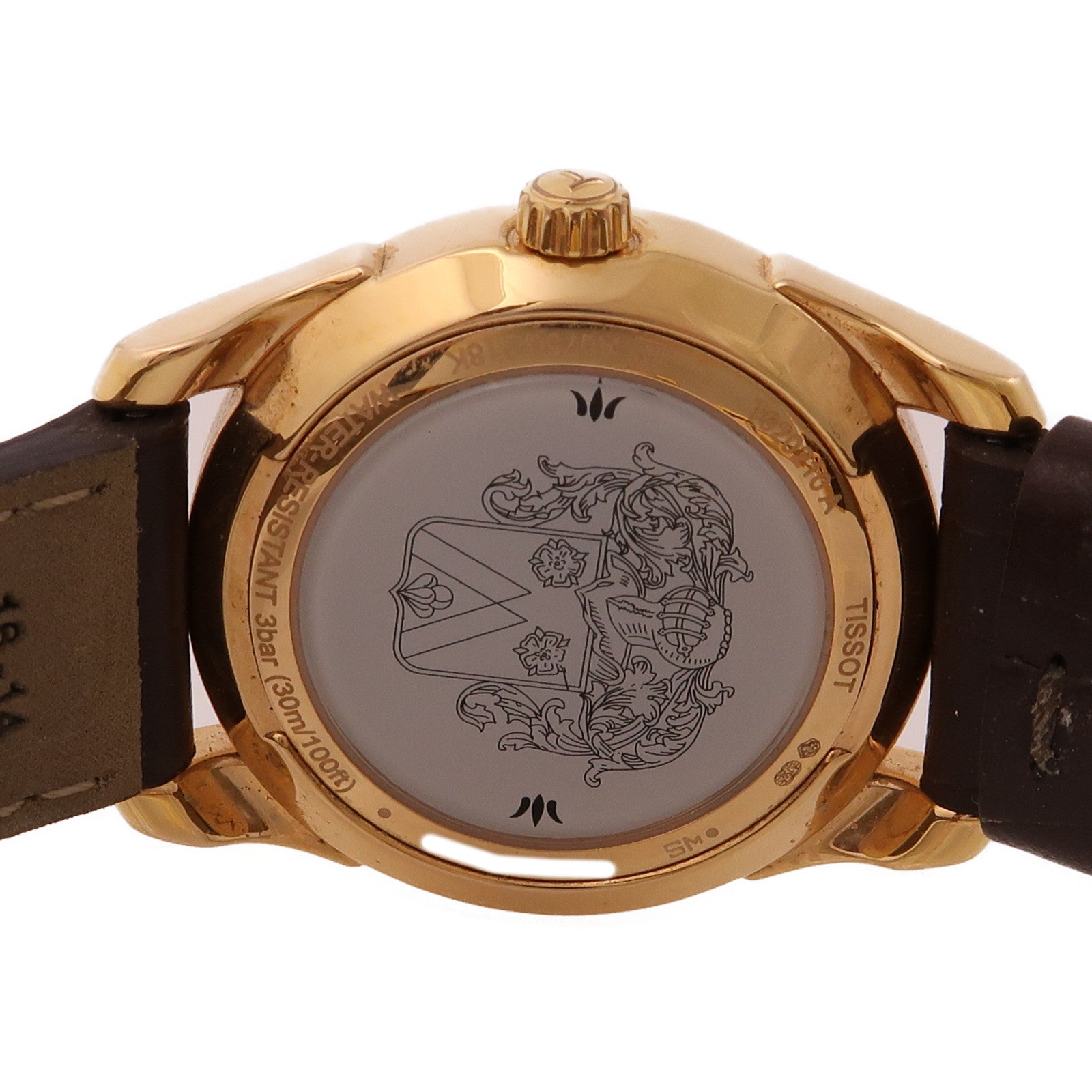 TISSOT Vintage 18K玫瑰金/皮革帶手錶石英機芯銀色