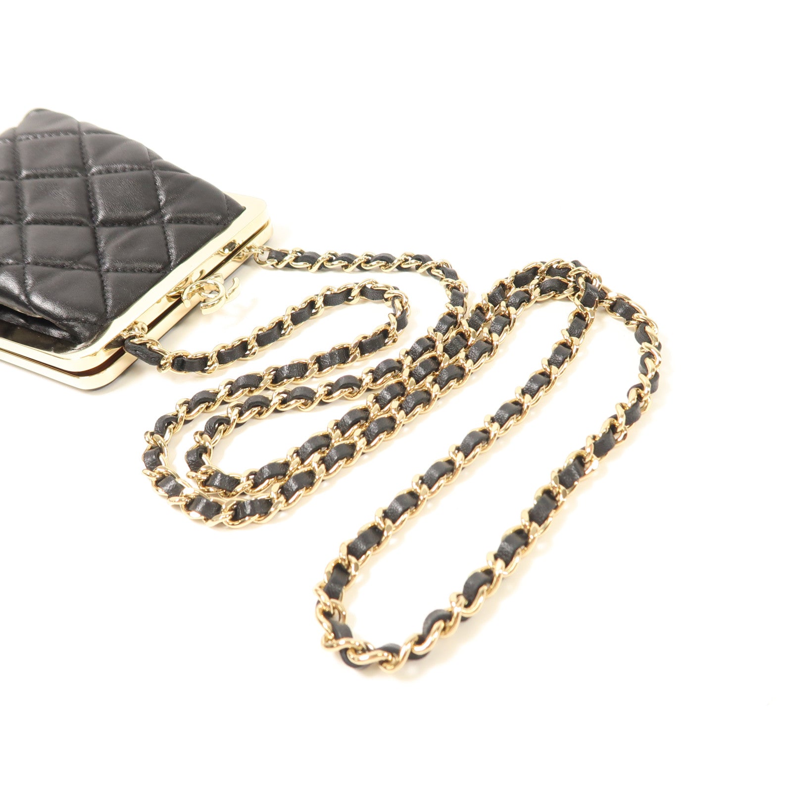 CHANEL 羊皮皮革Mini Chain Shoulder Bag金扣鏈帶肩背袋