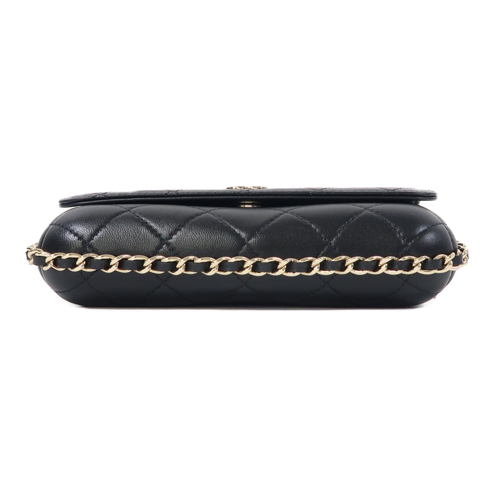 CHANEL 菱格牛皮皮革Chain Shoulder金扣鏈帶肩背袋黑色