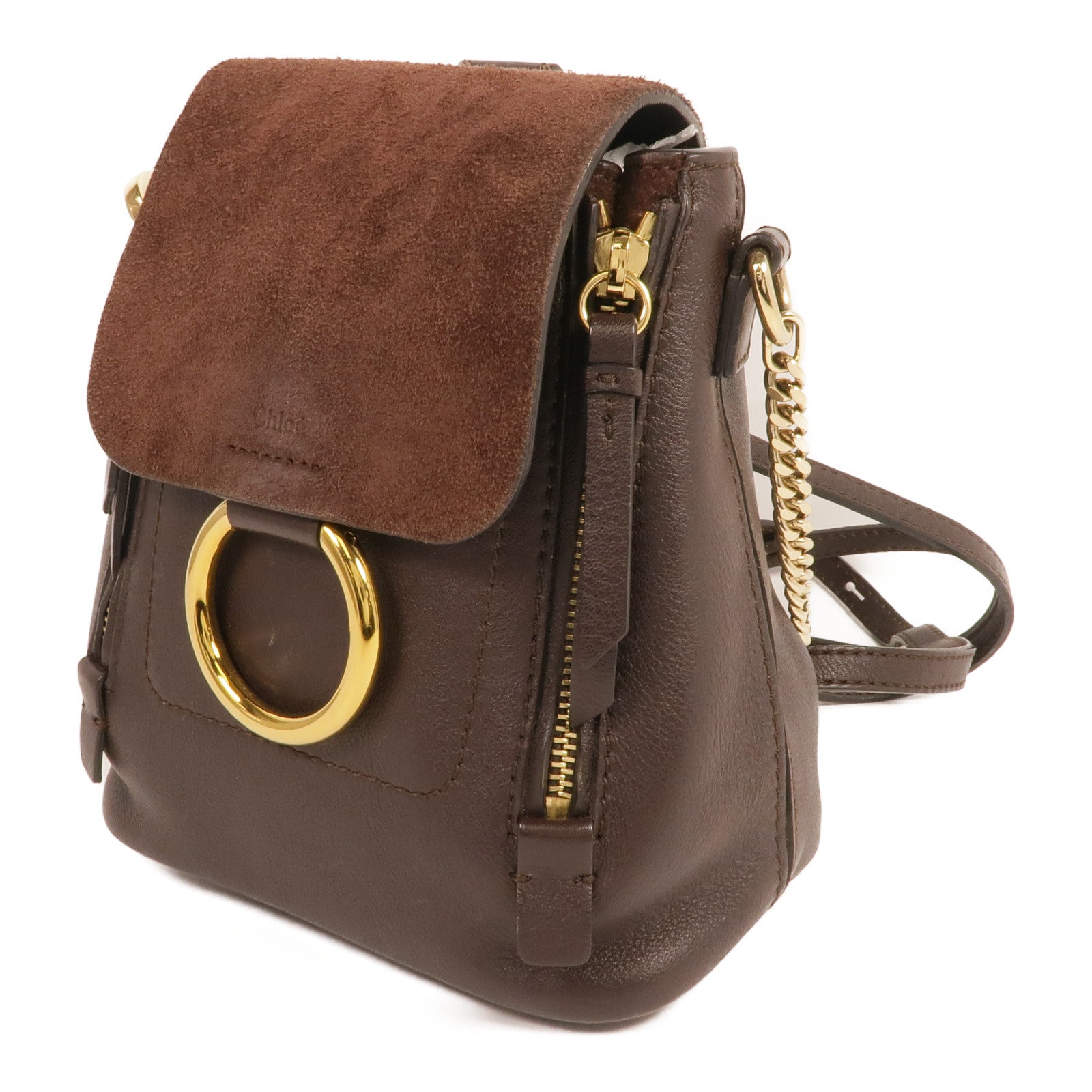 Chloe 牛皮皮革/麂皮皮革Faye Backpack金扣背包肩背兩用袋