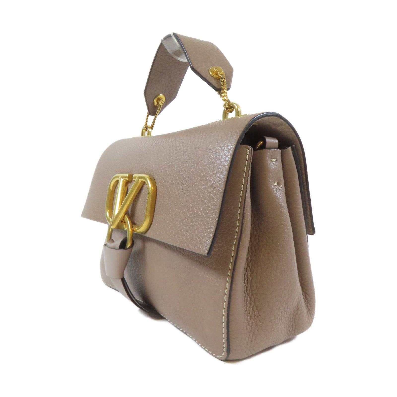 Valentino 牛皮皮革V Ring 2 Way Shoulder Bag金扣手挽肩背兩用袋灰色