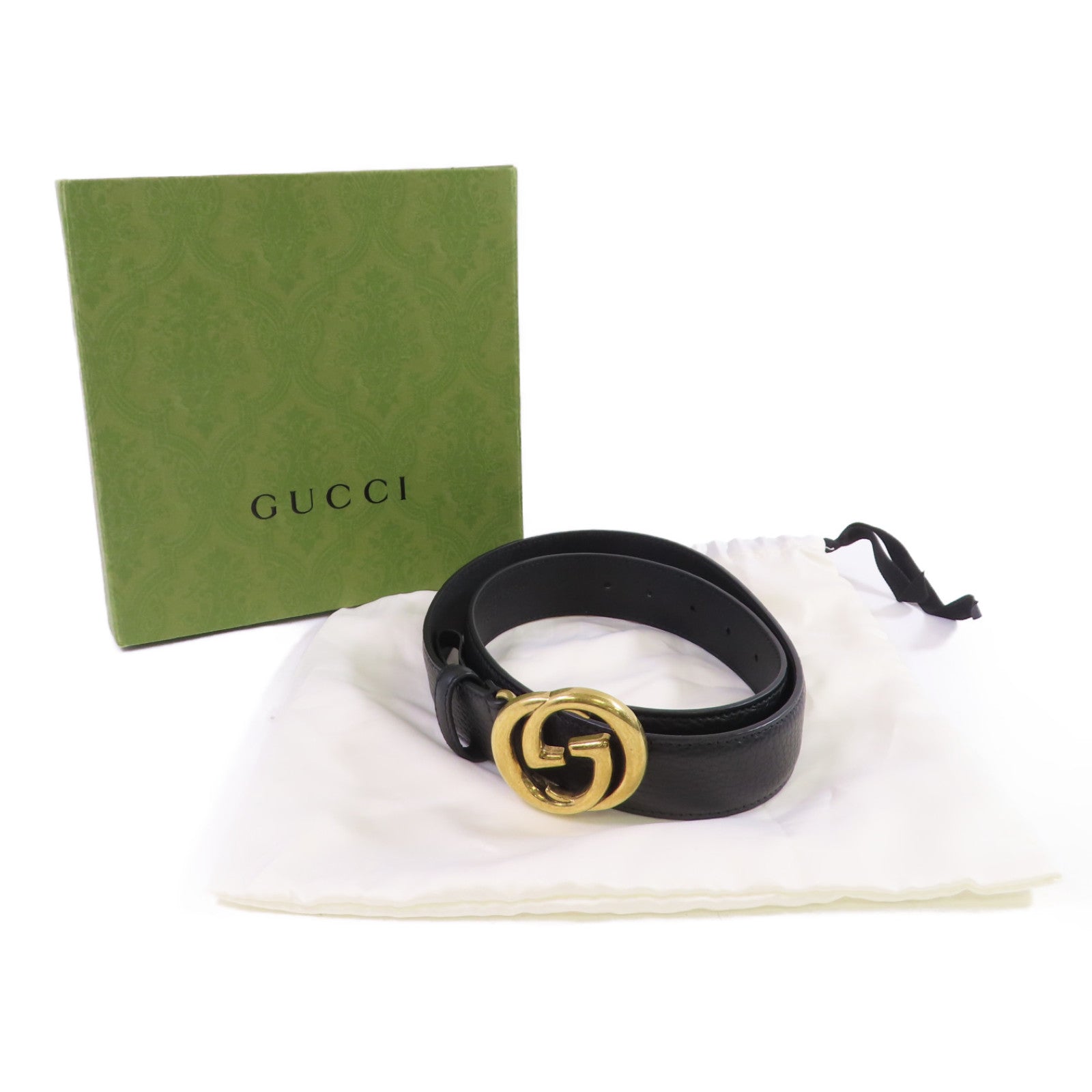GUCCI 金屬/牛皮皮革GG Belt金扣皮帶黑色
