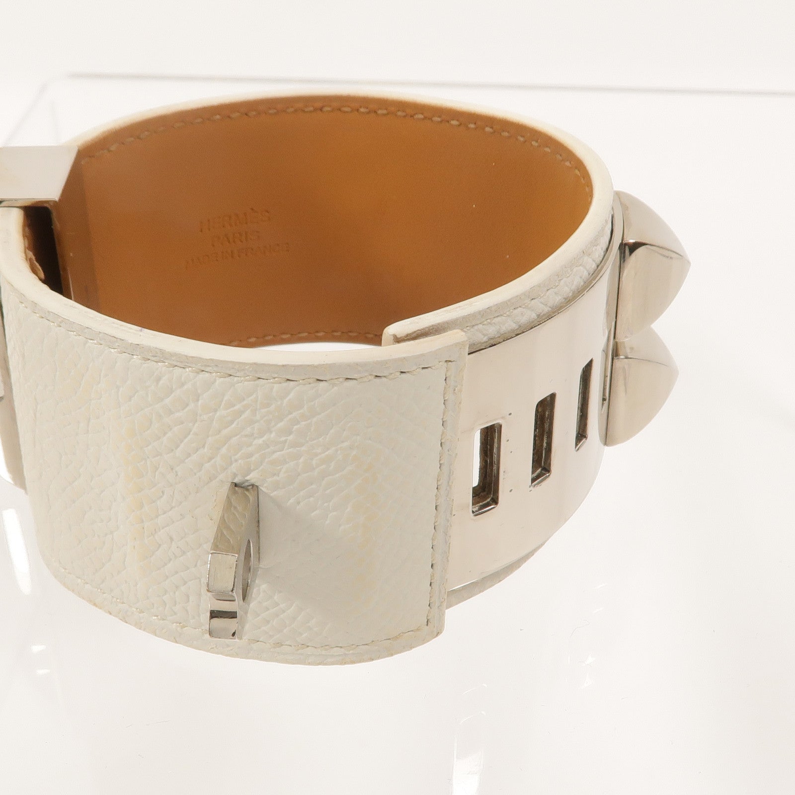 HERMES Epsom皮革/金屬Collier De Chien Bracelet手鐲