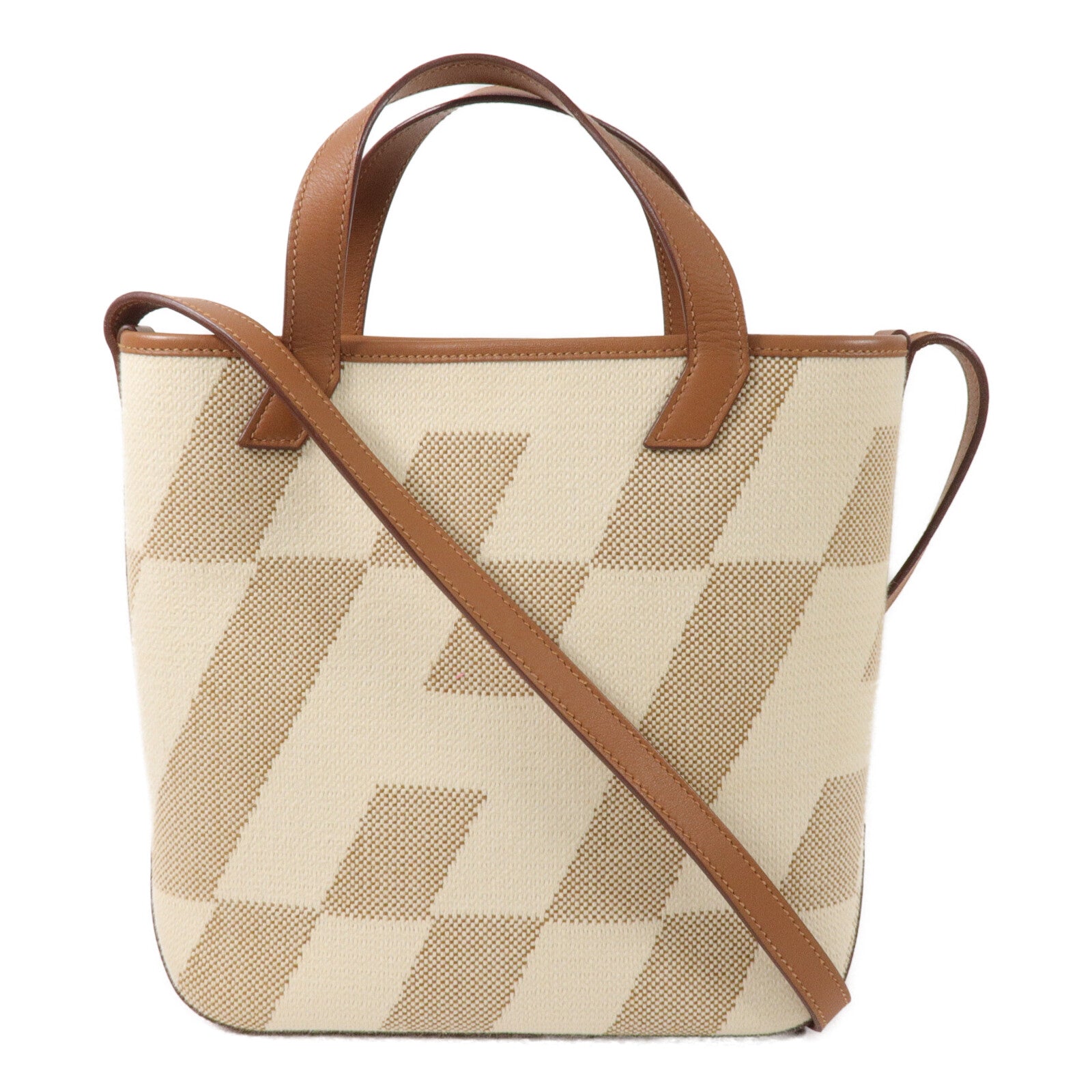 HERMES 帆布Cabas H En Biais 27手挽肩背兩用袋Gold/Beige