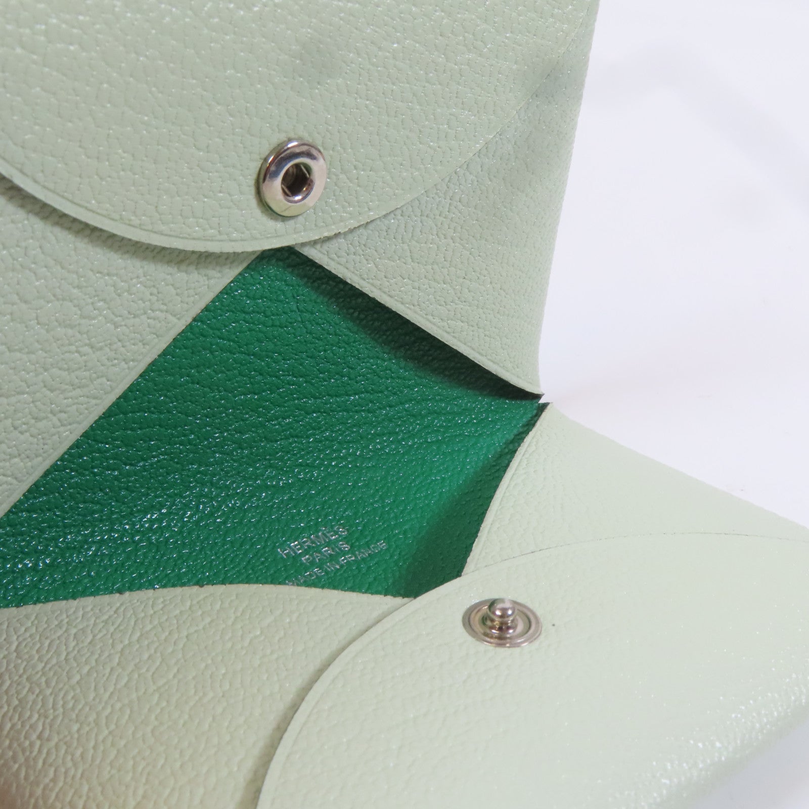 HERMES Chevre皮革Calvi Card銀扣卡片套Vert Fizzl/Menthe綠色