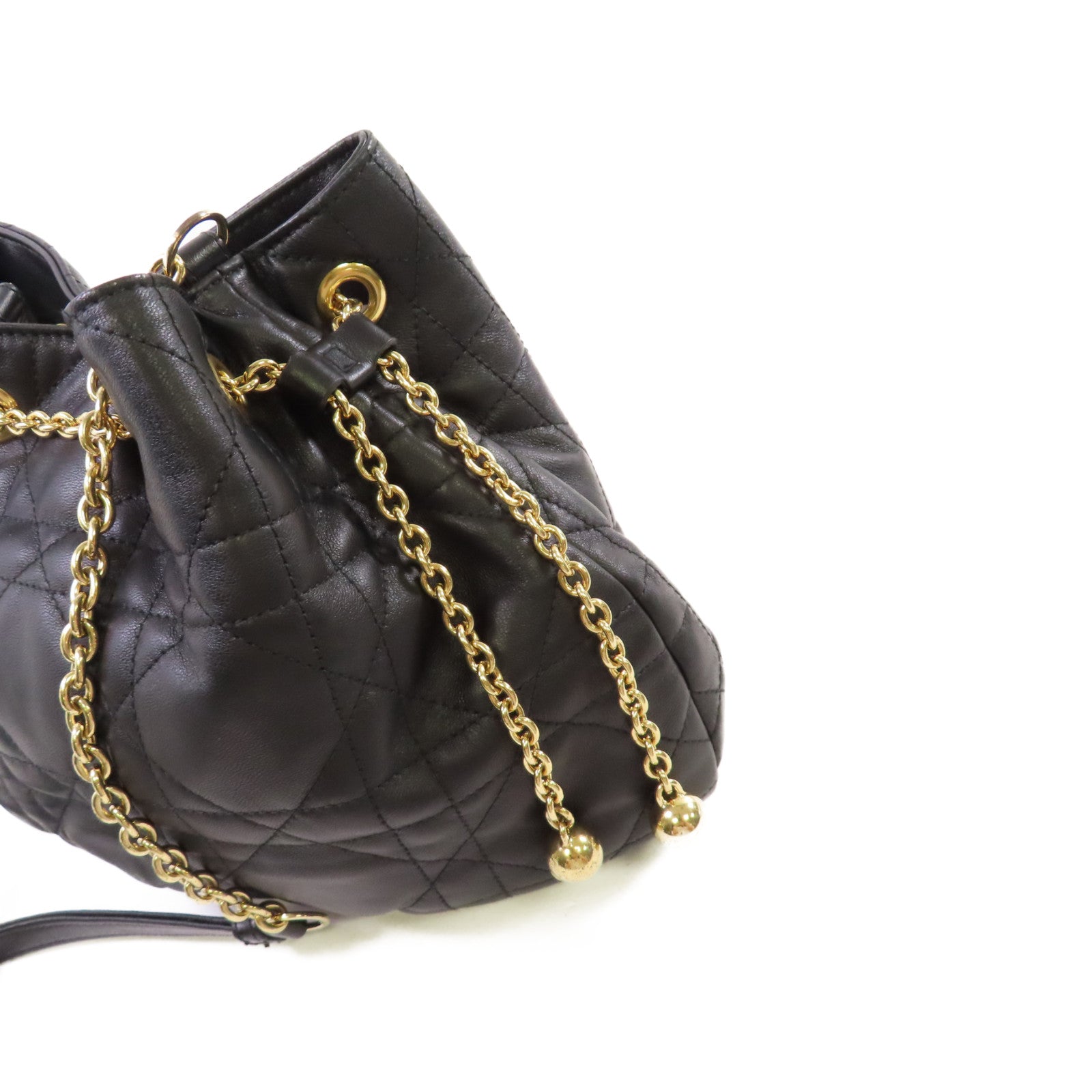 Dior 牛皮皮革Bucket Bag金扣鏈帶肩背袋黑色