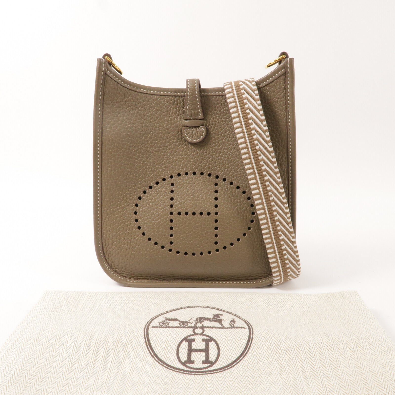 HERMES Clemence皮革Evelyne TPM肩背袋Etoupe