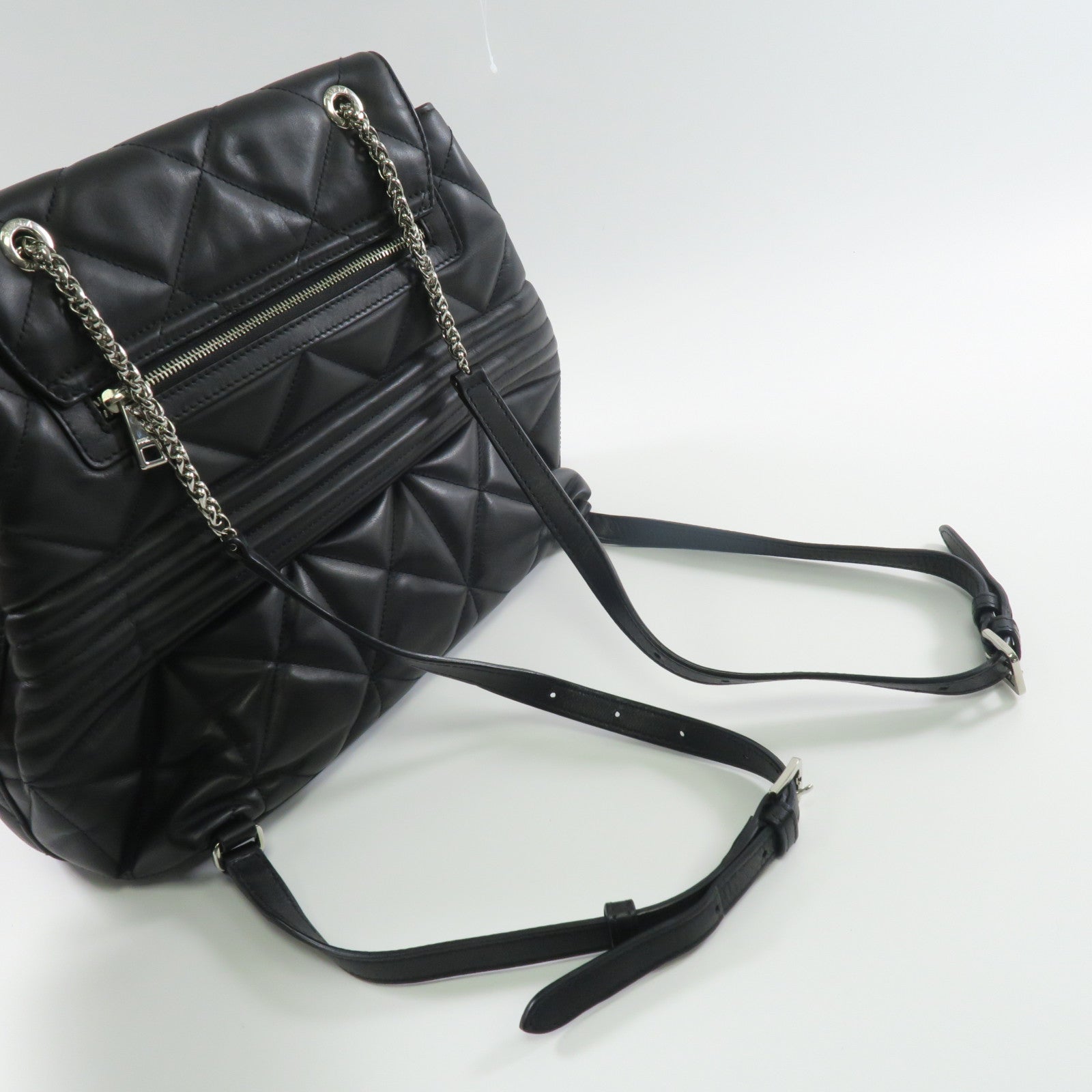 Furla 牛皮皮革Backpack銀扣鏈帶背包黑色
