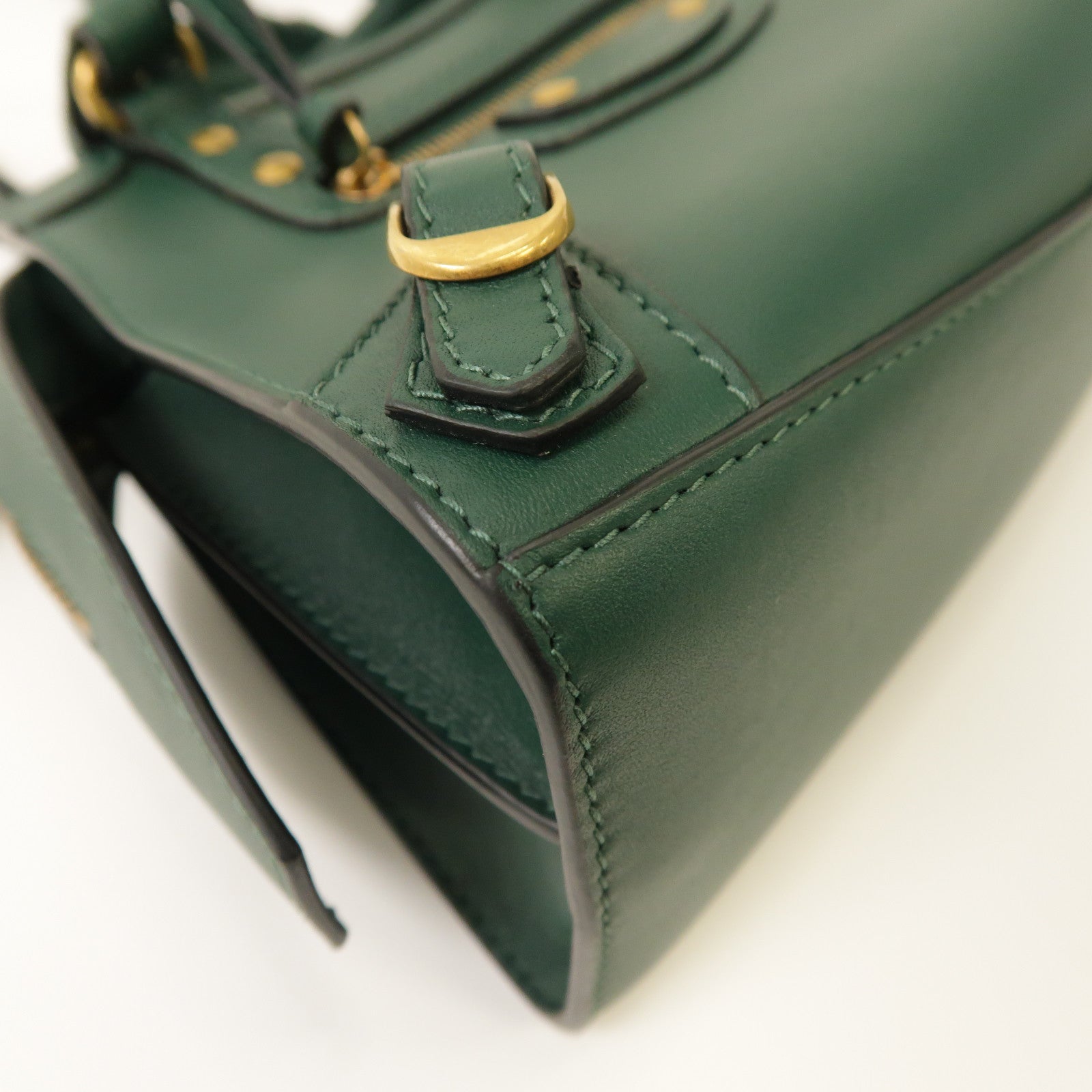 BALENCIAGA 皮革Neo Classic金扣手挽肩背兩用袋綠色