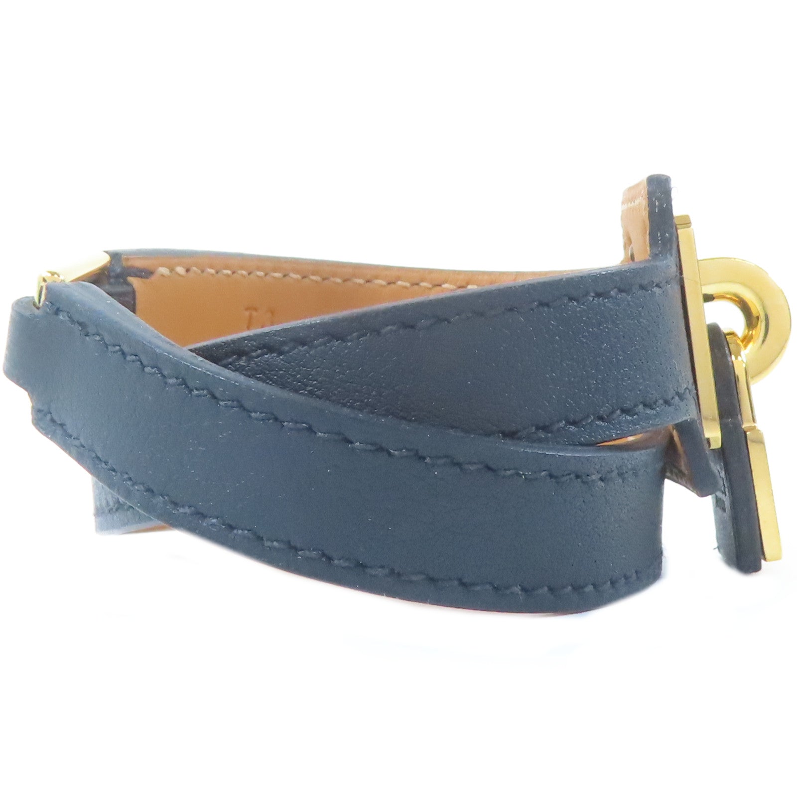 HERMES Swift皮革O'Kelly Bracelet金扣手鐲黑色