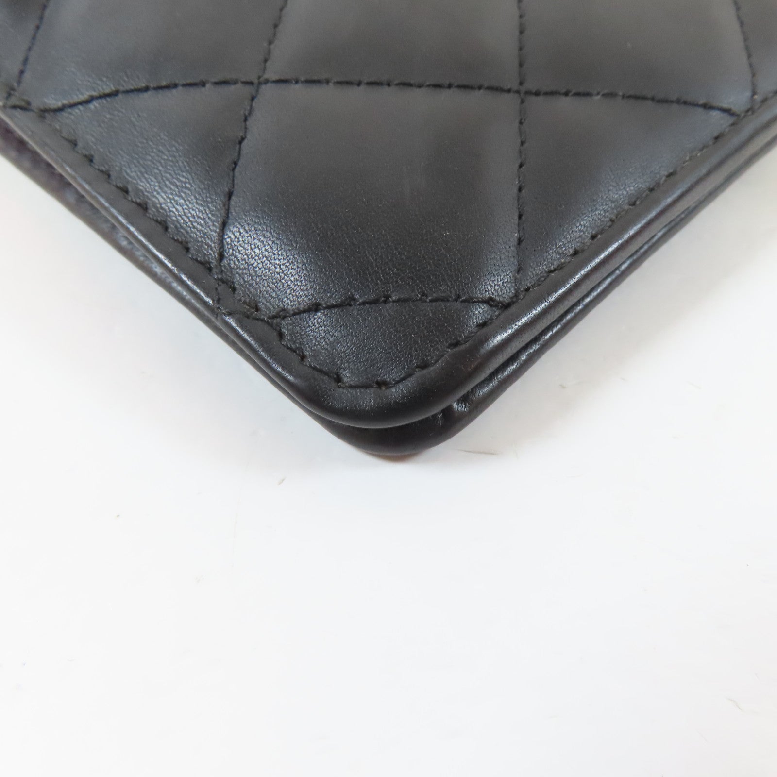 CHANEL 菱格牛皮皮革Cambon Wallet銀扣長錢包黑色