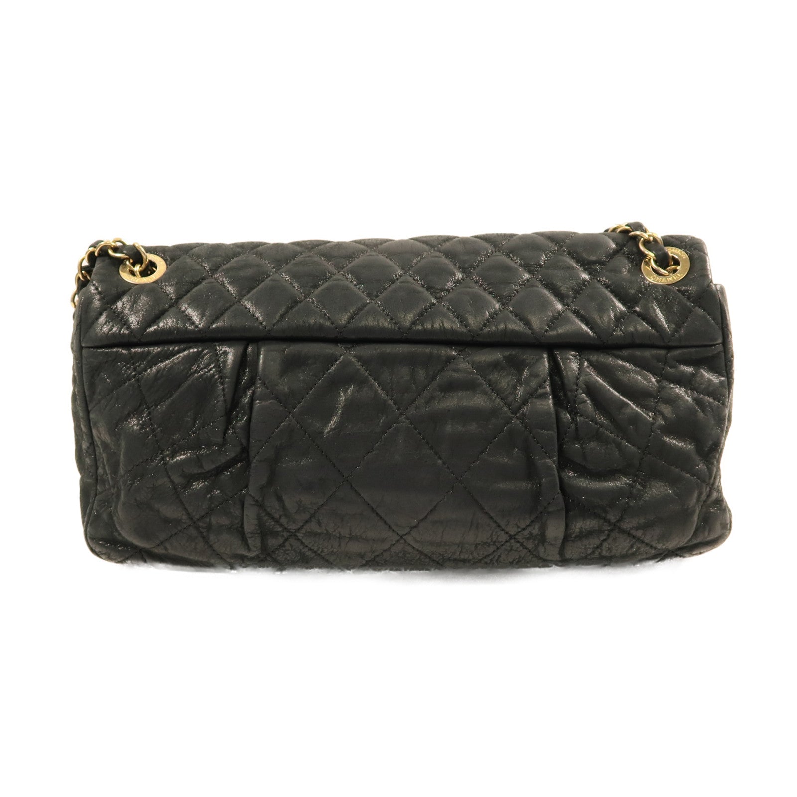 CHANEL 牛皮皮革Shoulder Bag金扣鏈帶肩背袋黑色