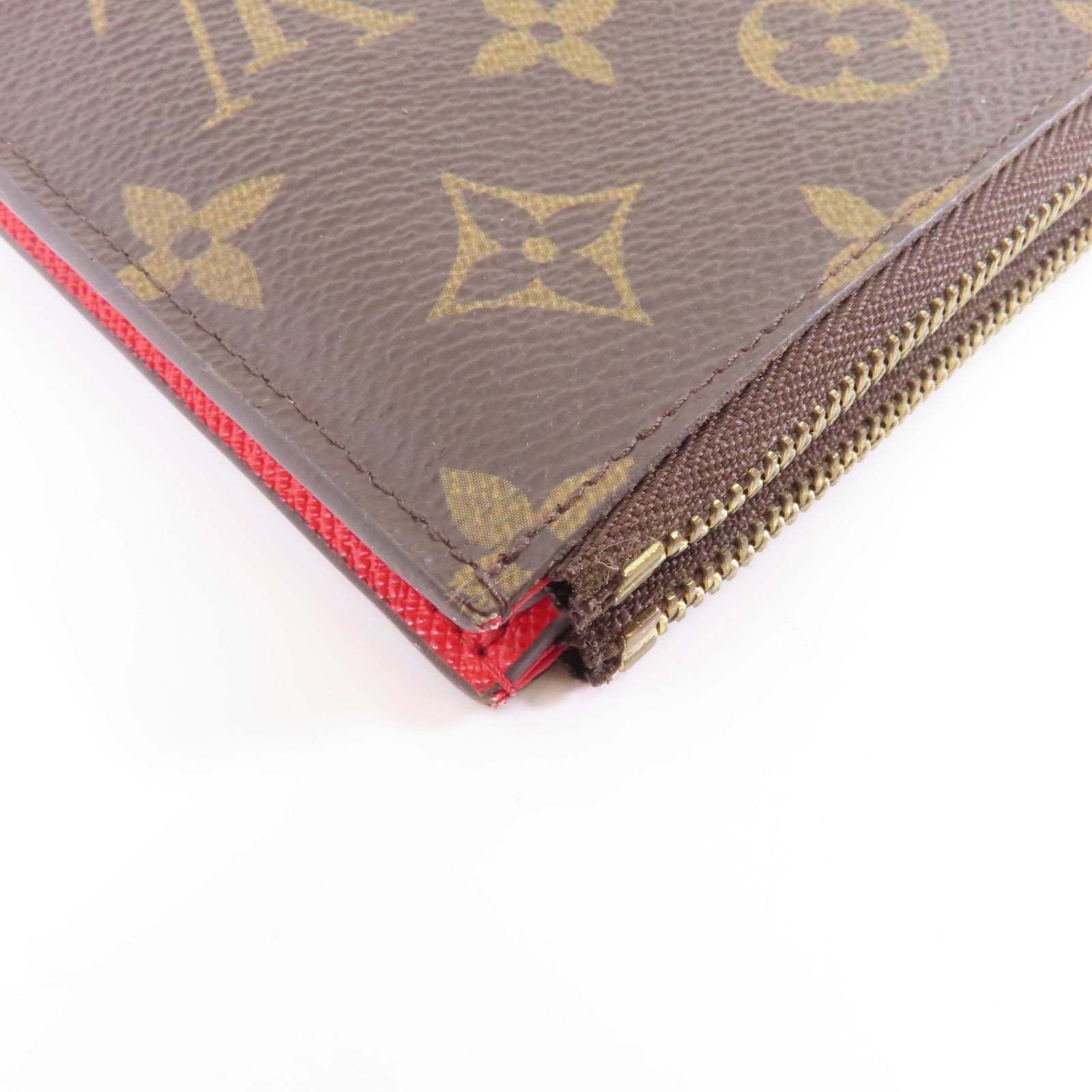 LOUIS VUITTON Monogram Double Zipper Wallet金扣長錢包啡色/紅色