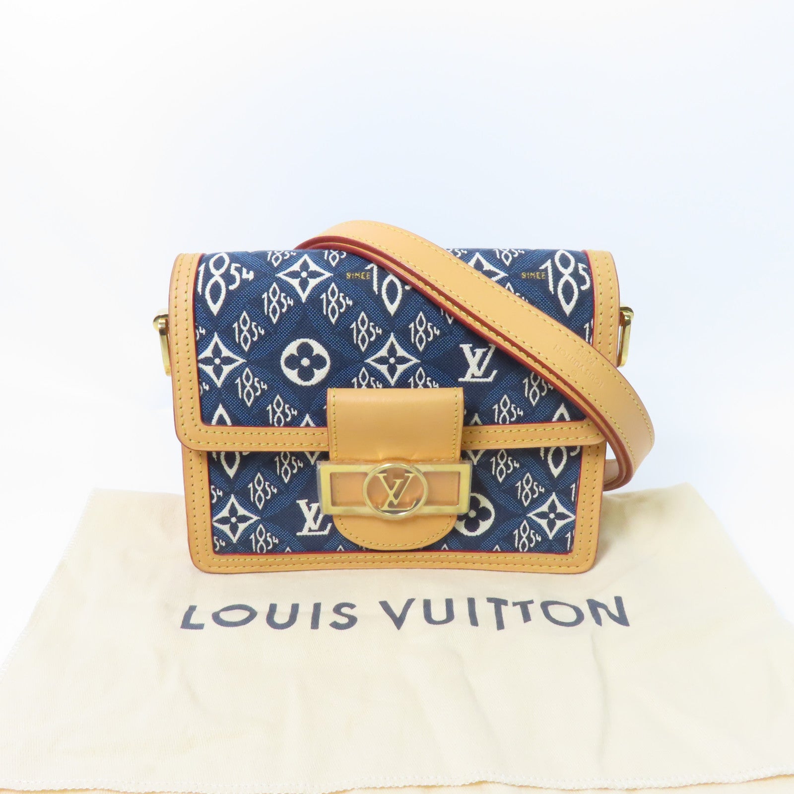 LOUIS VUITTON Monogram Jacquard Since 1854 Dauphine Mini金扣肩背袋藍色/啡色