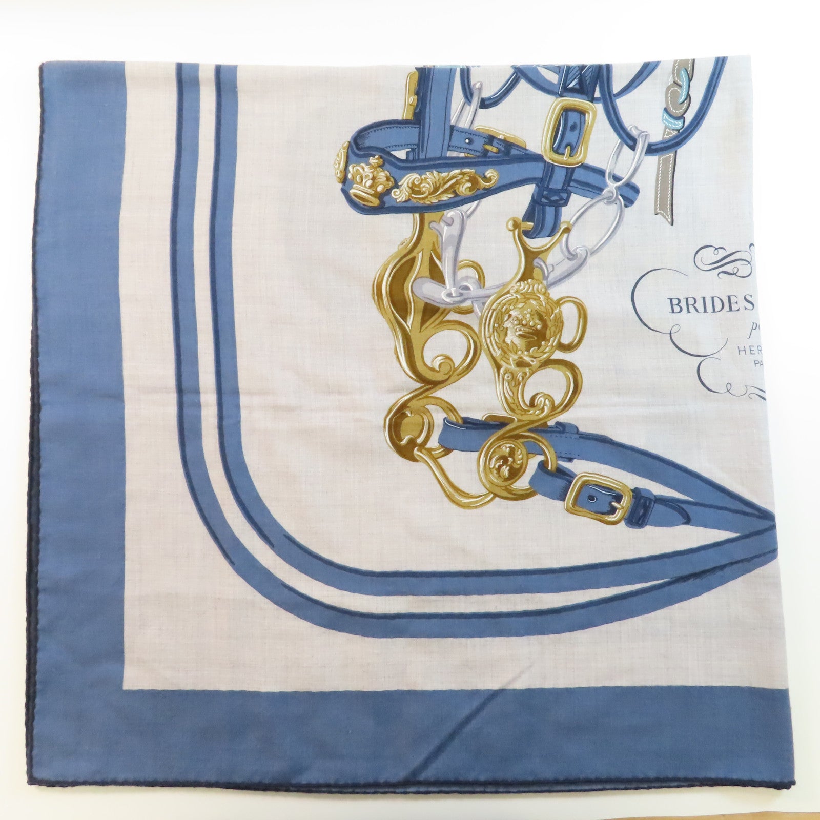 HERMES 絲質Scarf圍巾深藍色/灰色