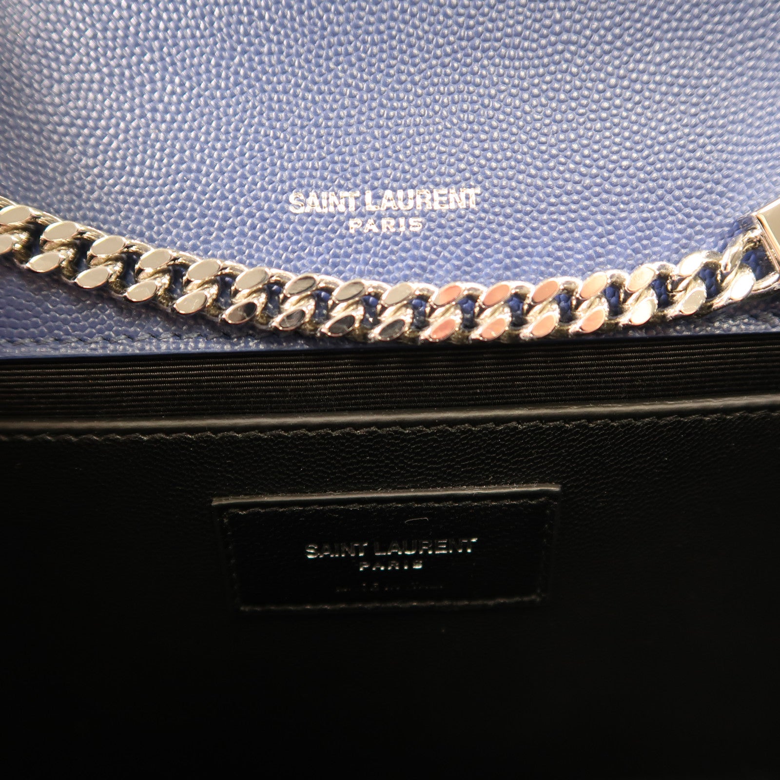 SAINT LAURENT 牛皮皮革Shoulder Bag銀扣鏈帶肩背袋藍色