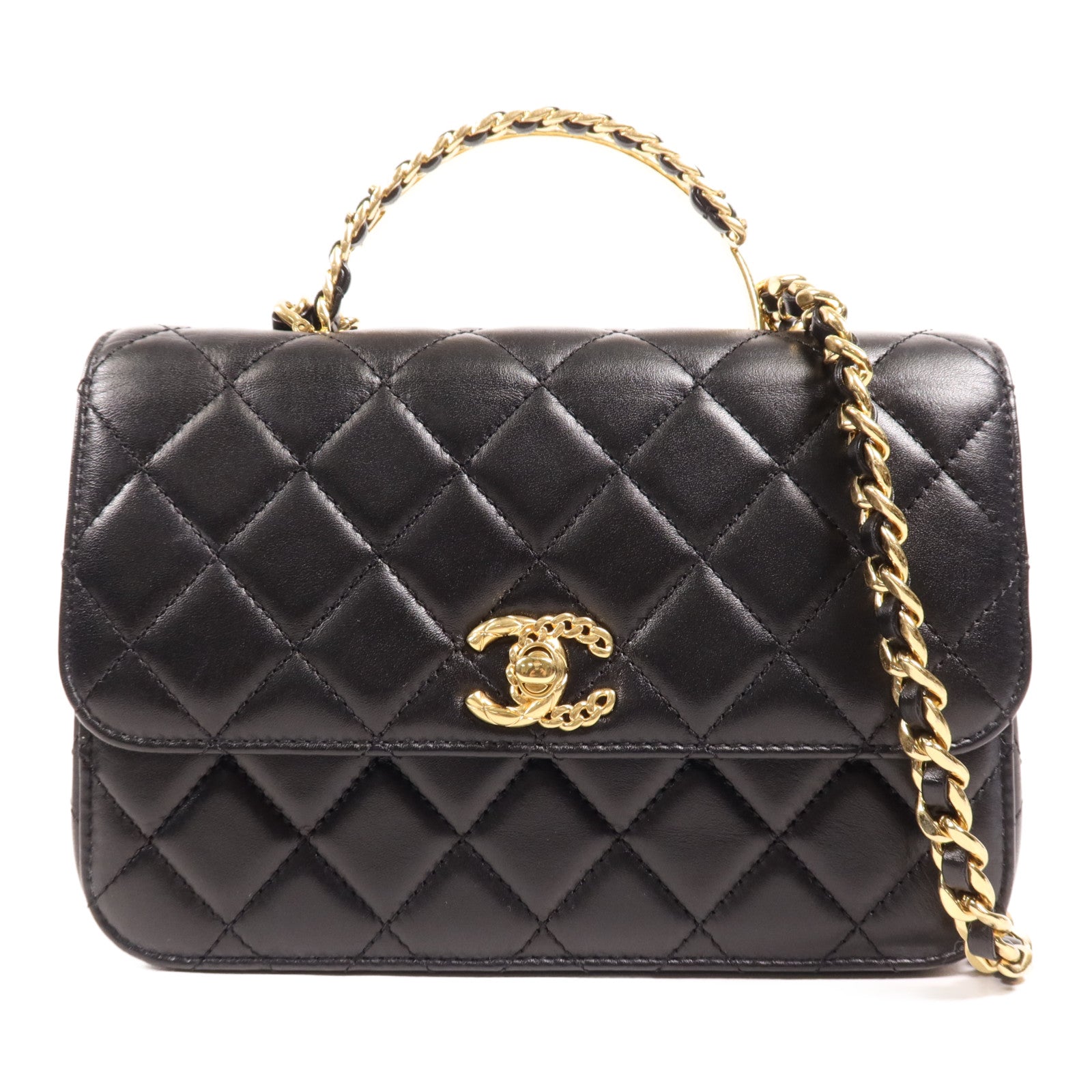 CHANEL 【激減優惠】牛皮皮革Chain Shoulder金扣手挽肩背兩用袋