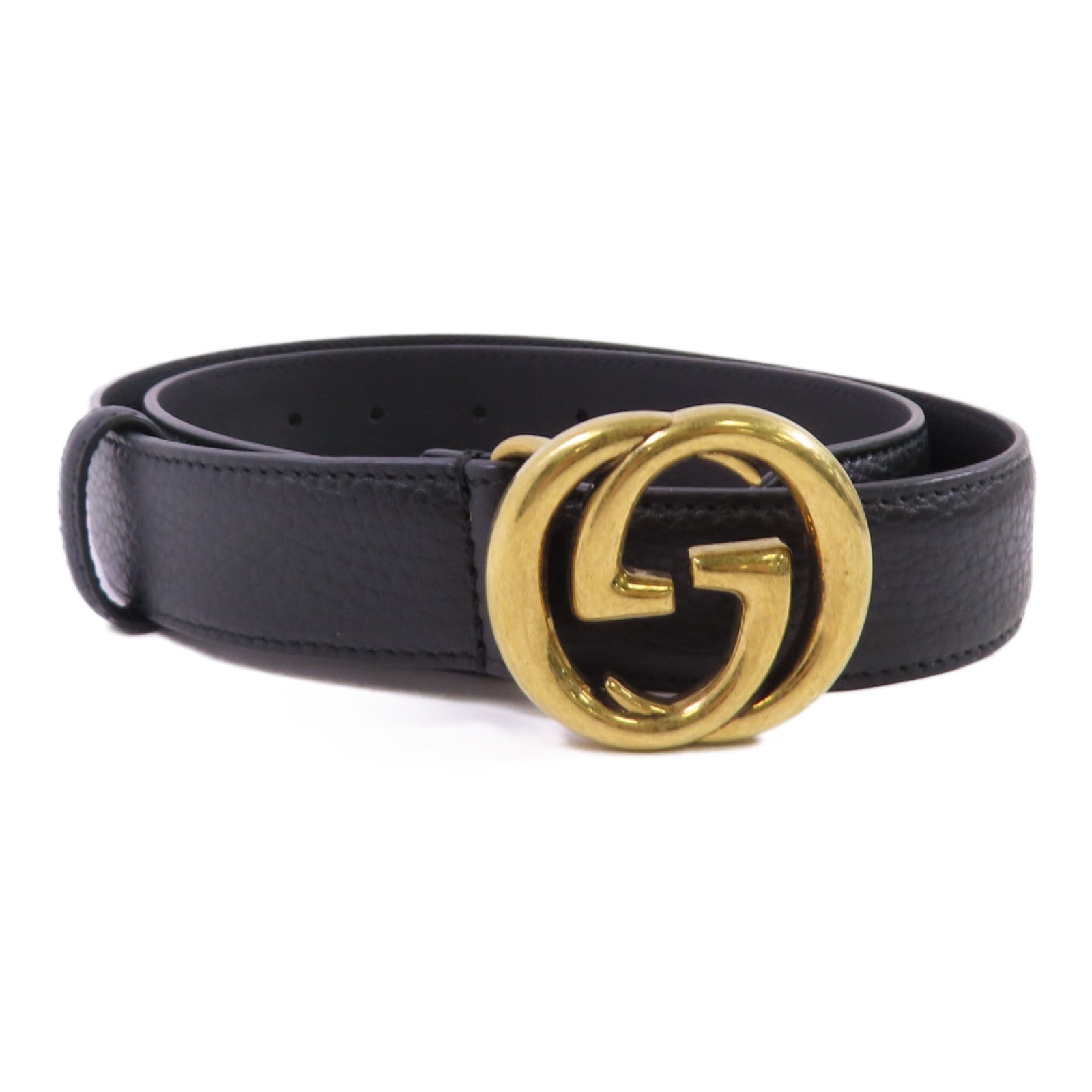 GUCCI 金屬/牛皮皮革GG Belt金扣皮帶黑色