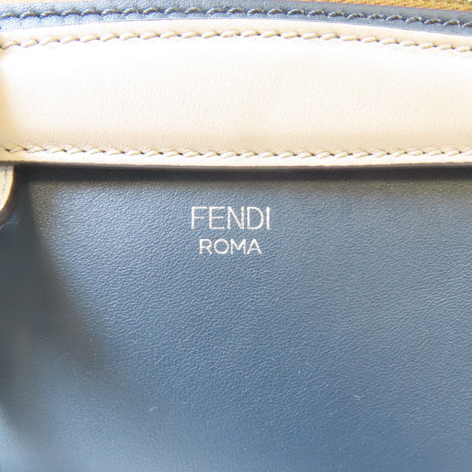 FENDI 皮革By The Way銀扣手挽肩背兩用袋深藍色
