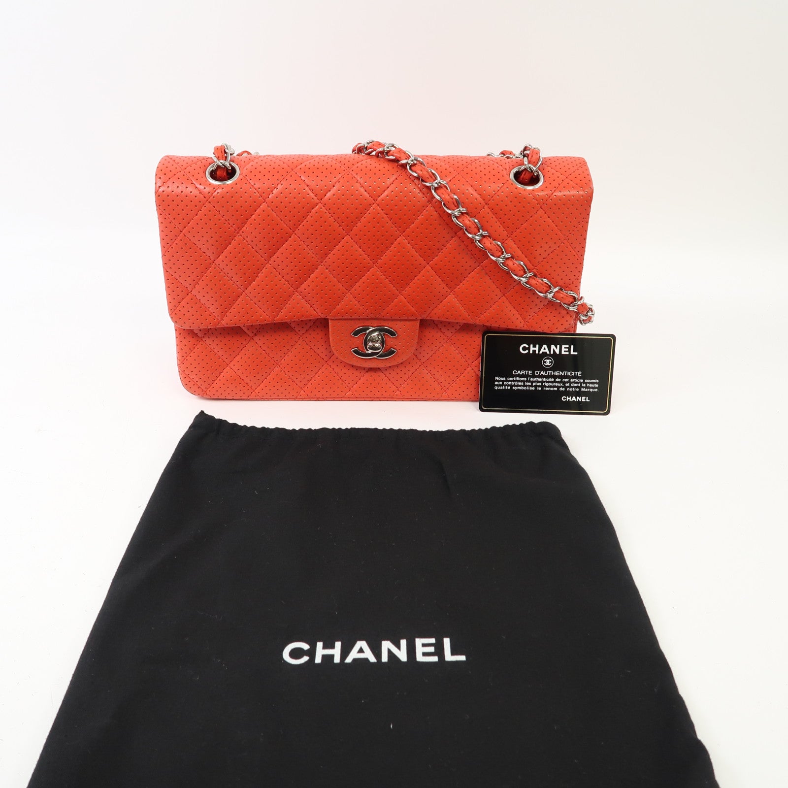 CHANEL 【激減優惠】菱格牛皮皮革Chain Shoulder銀扣鏈帶肩背袋紅色
