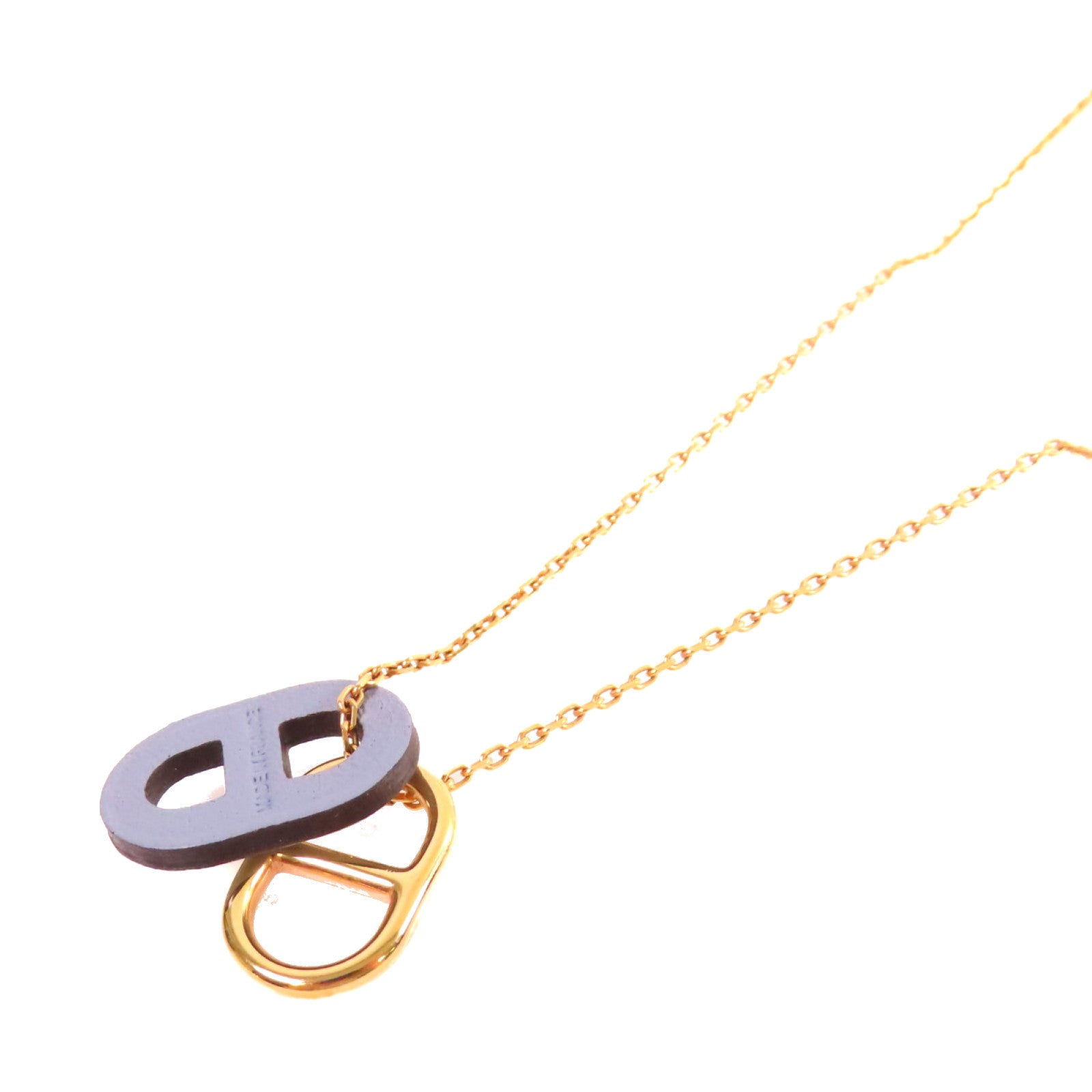 HERMES 牛皮皮革/金屬O'Maillon Pendant Necklace項鏈啡色/金色