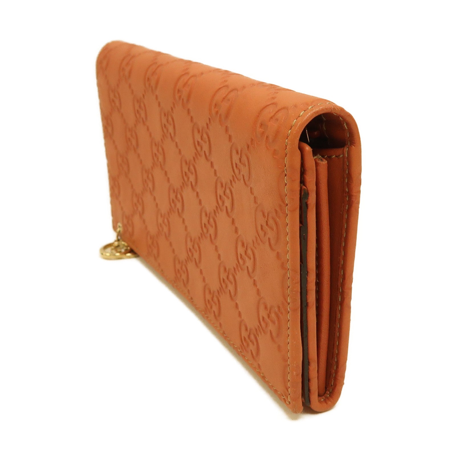 GUCCI 牛皮皮革Long Wallet金扣長錢包橙色