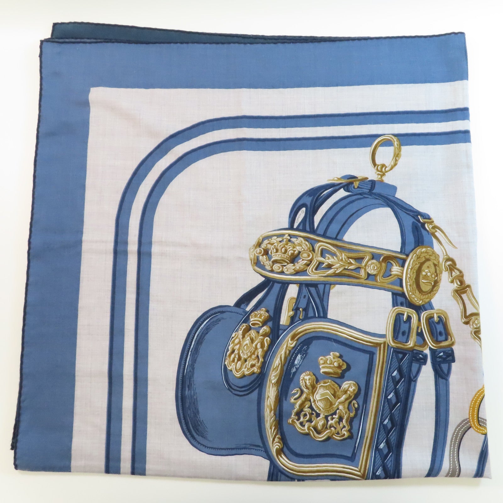 HERMES 絲質Scarf圍巾深藍色/灰色