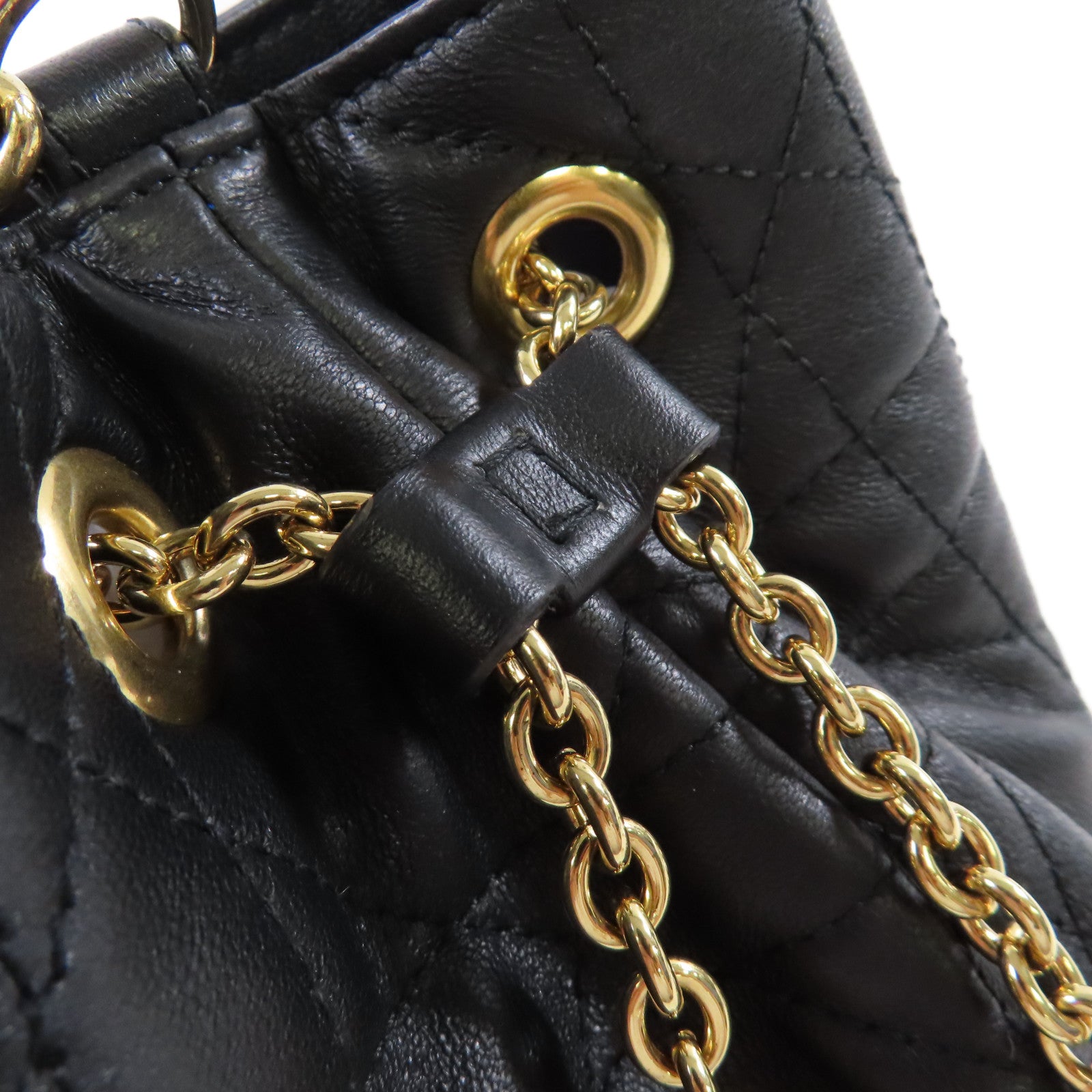 Dior 牛皮皮革Bucket Bag金扣鏈帶肩背袋黑色