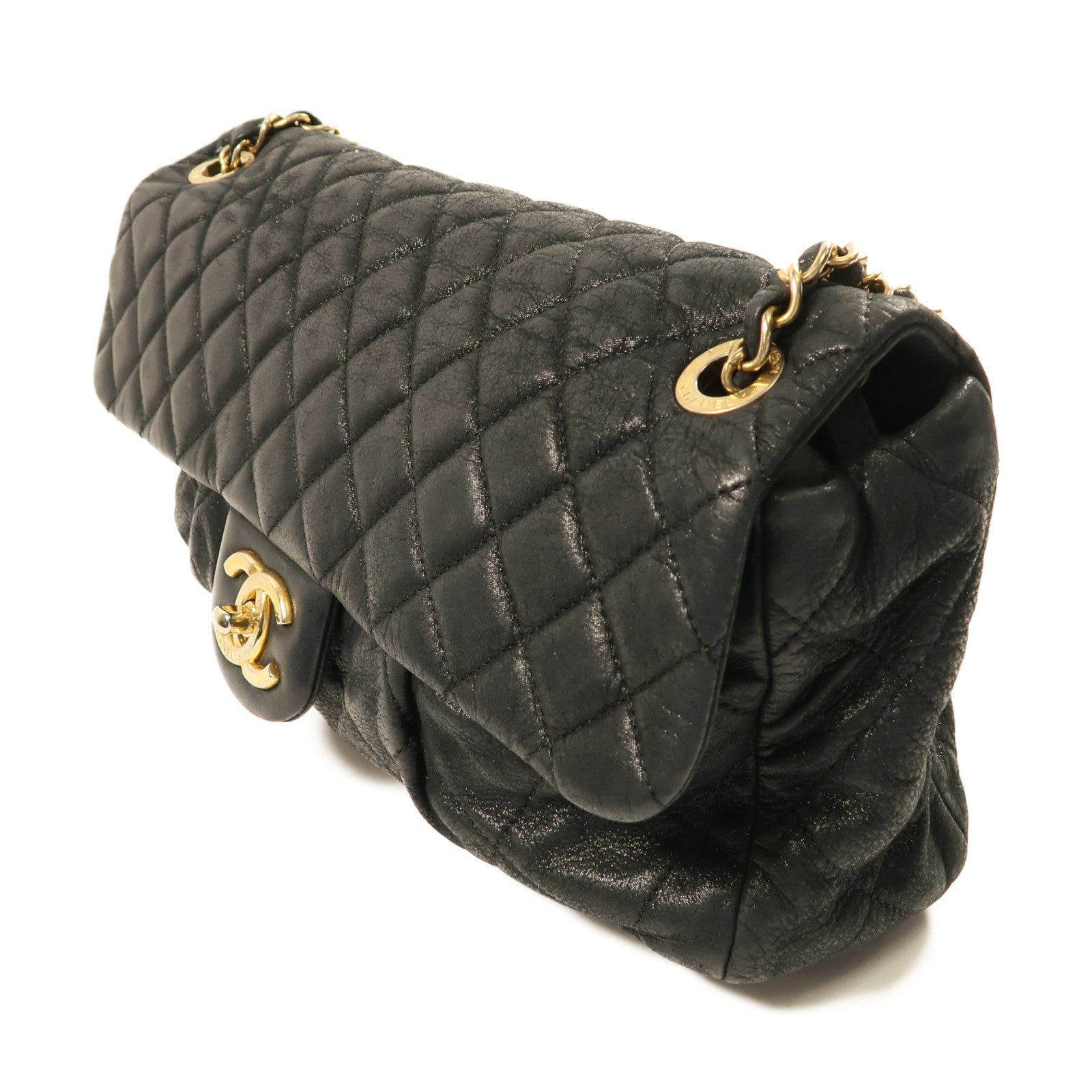 CHANEL 牛皮皮革Shoulder Bag金扣鏈帶肩背袋黑色