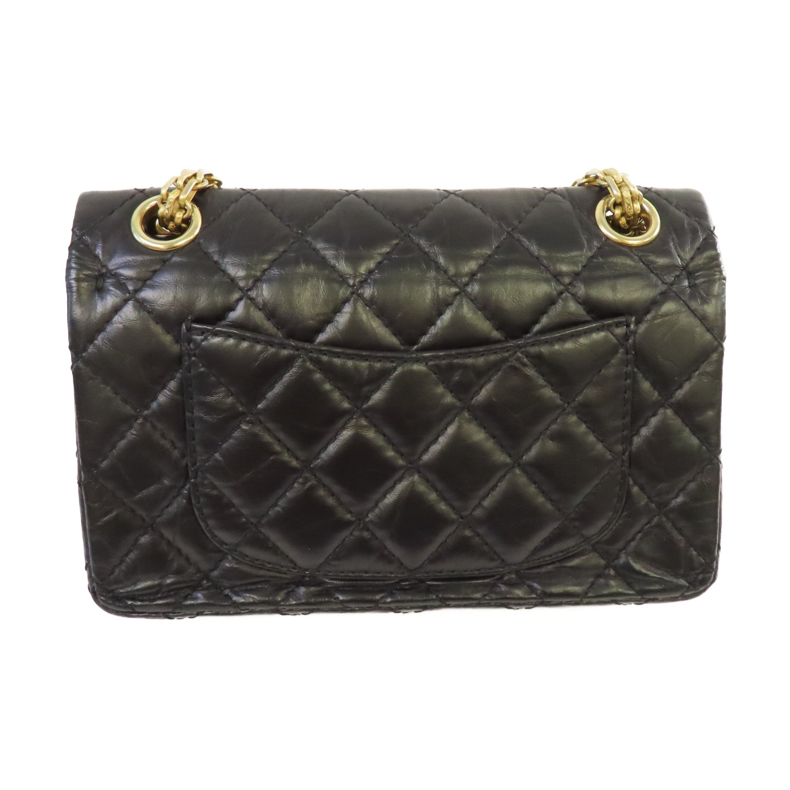 CHANEL 菱格牛皮皮革Lucky Charm 2.55 Chain Shoulder Bag金扣鏈帶肩背袋黑色