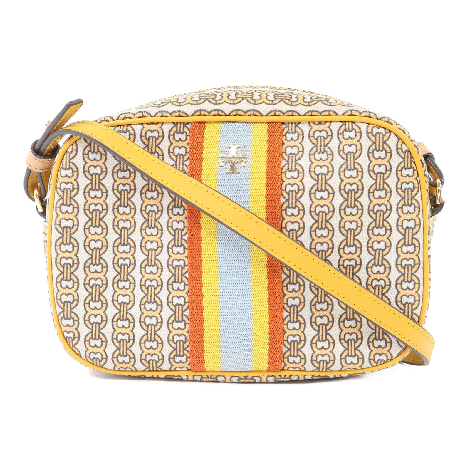 Tory Burch 帆布Camera Bag金扣肩背袋黃色