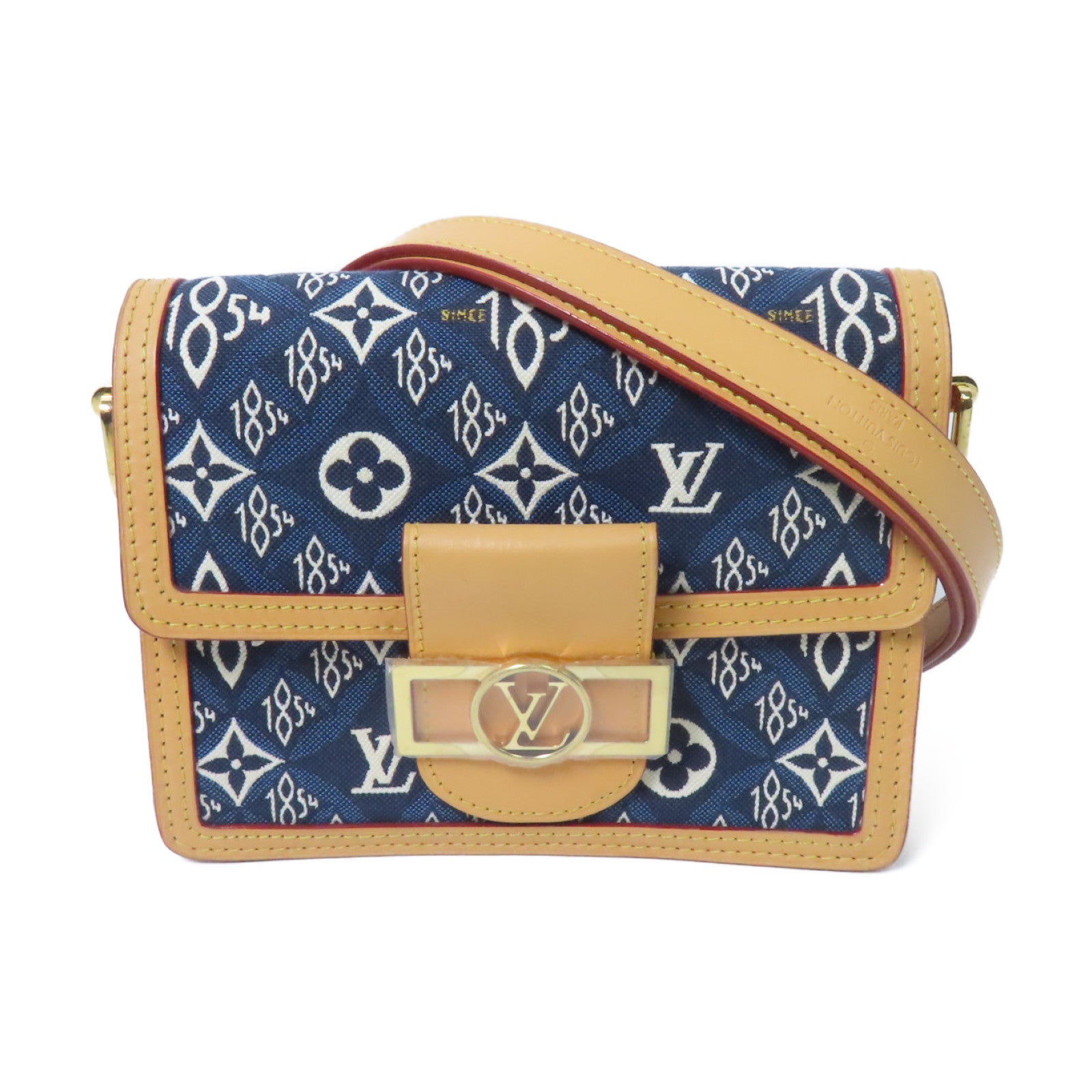 LOUIS VUITTON Monogram Jacquard Since 1854 Dauphine Mini金扣肩背袋藍色/啡色