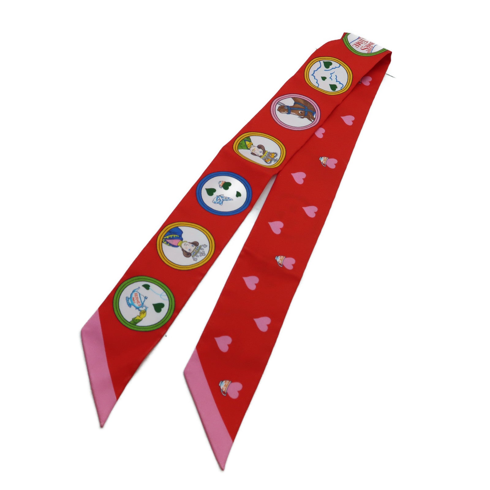 HERMES 【激減優惠】絲質Valentine's Twilly絲巾粉紅色/紅色