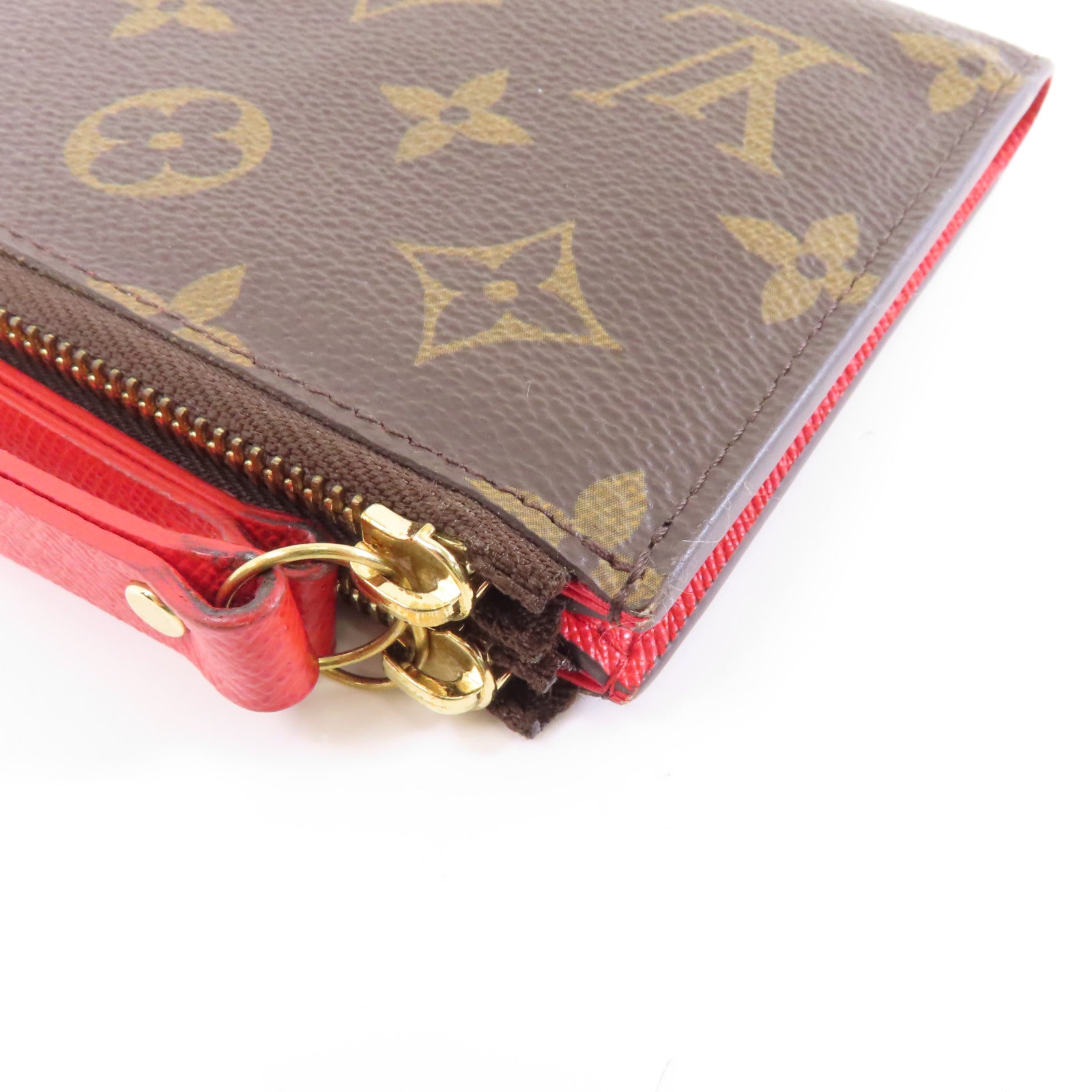 LOUIS VUITTON Monogram Double Zipper Wallet金扣長錢包啡色/紅色