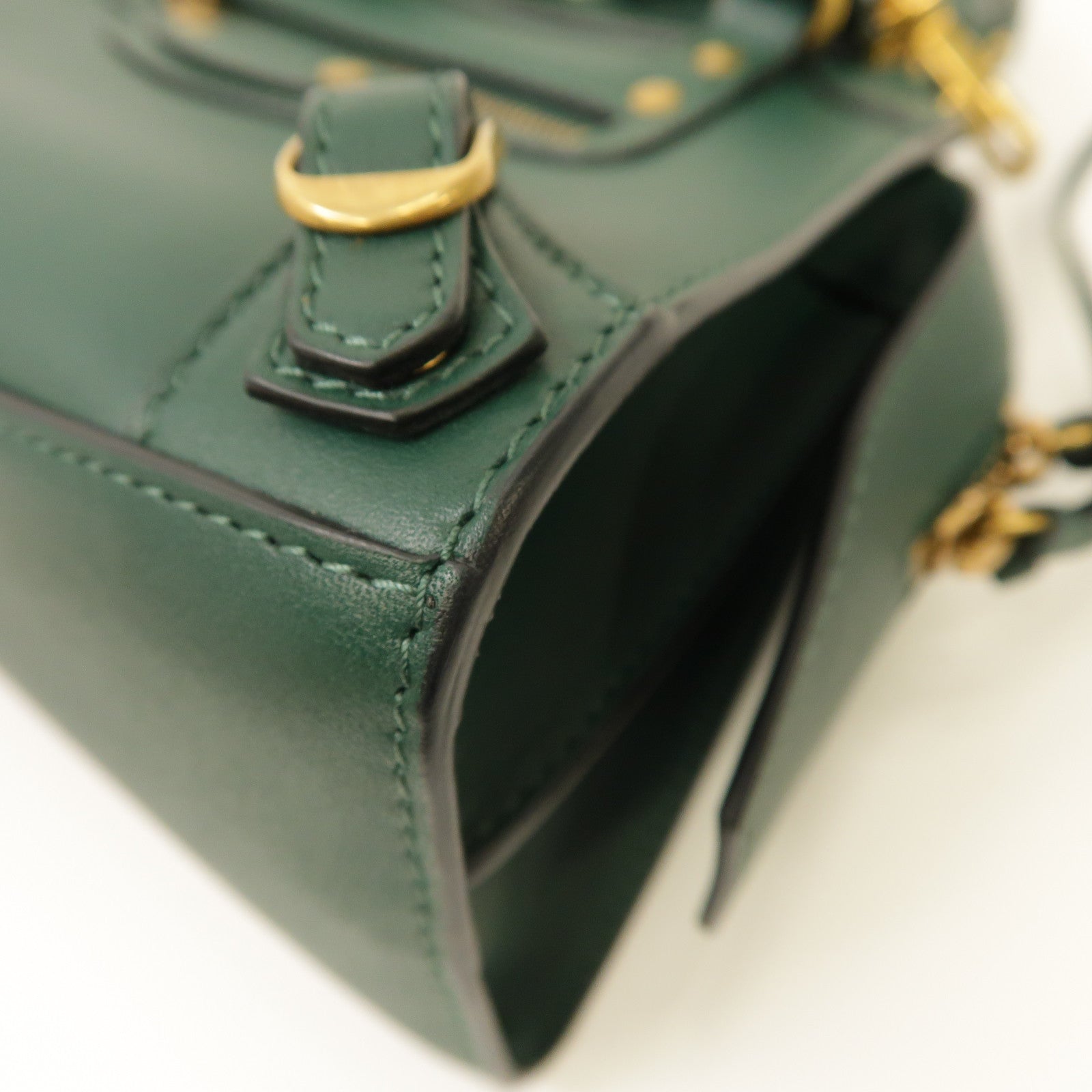 BALENCIAGA 皮革Neo Classic金扣手挽肩背兩用袋綠色