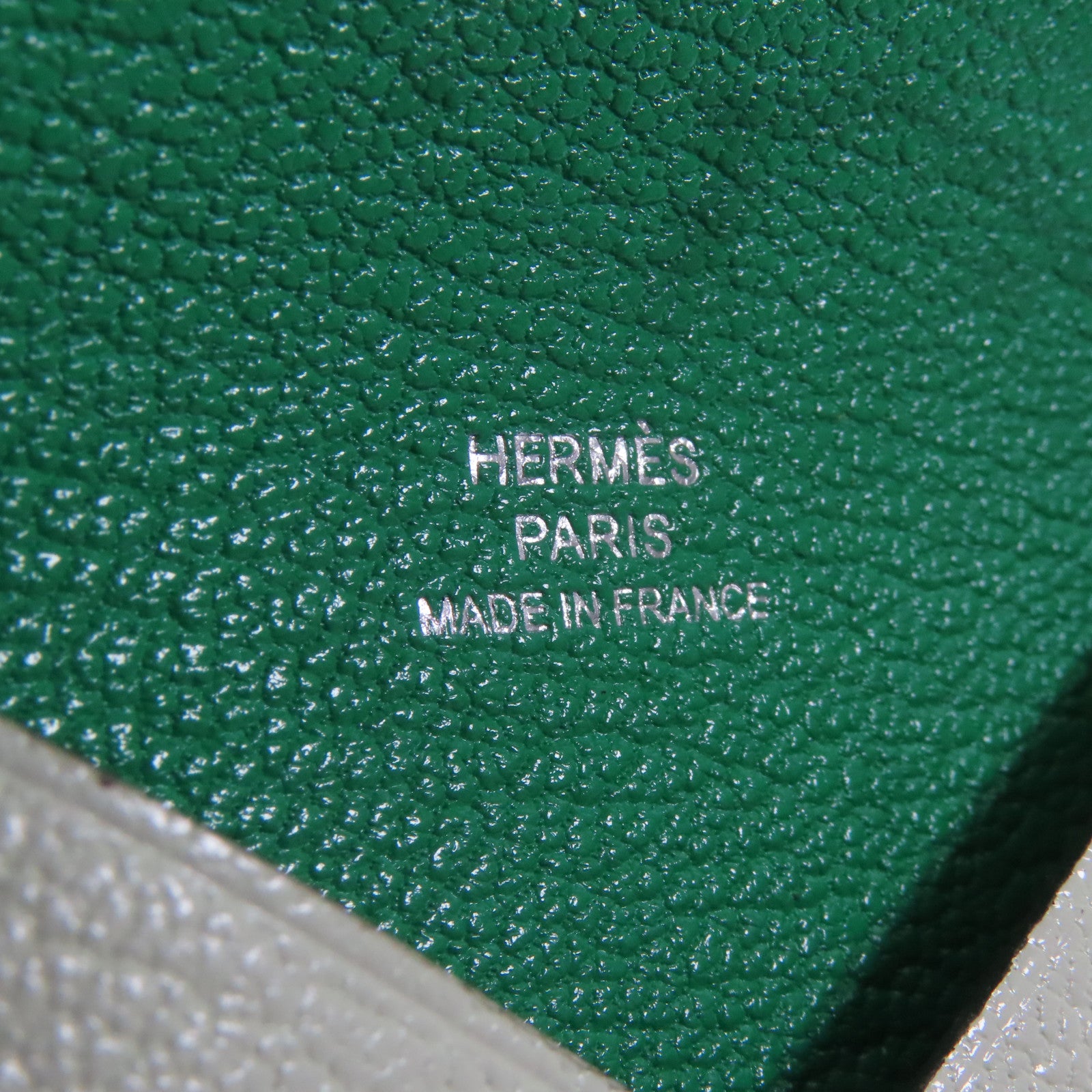 HERMES Chevre皮革Calvi Card銀扣卡片套Vert Fizzl/Menthe綠色