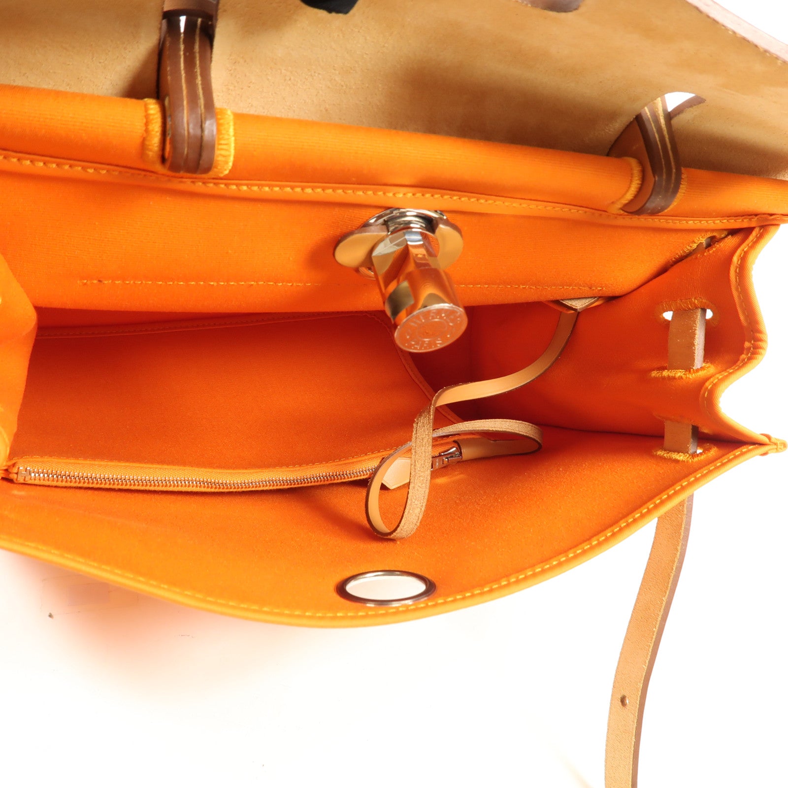HERMES 帆布Herbag PM銀扣手挽肩背兩用袋Orange