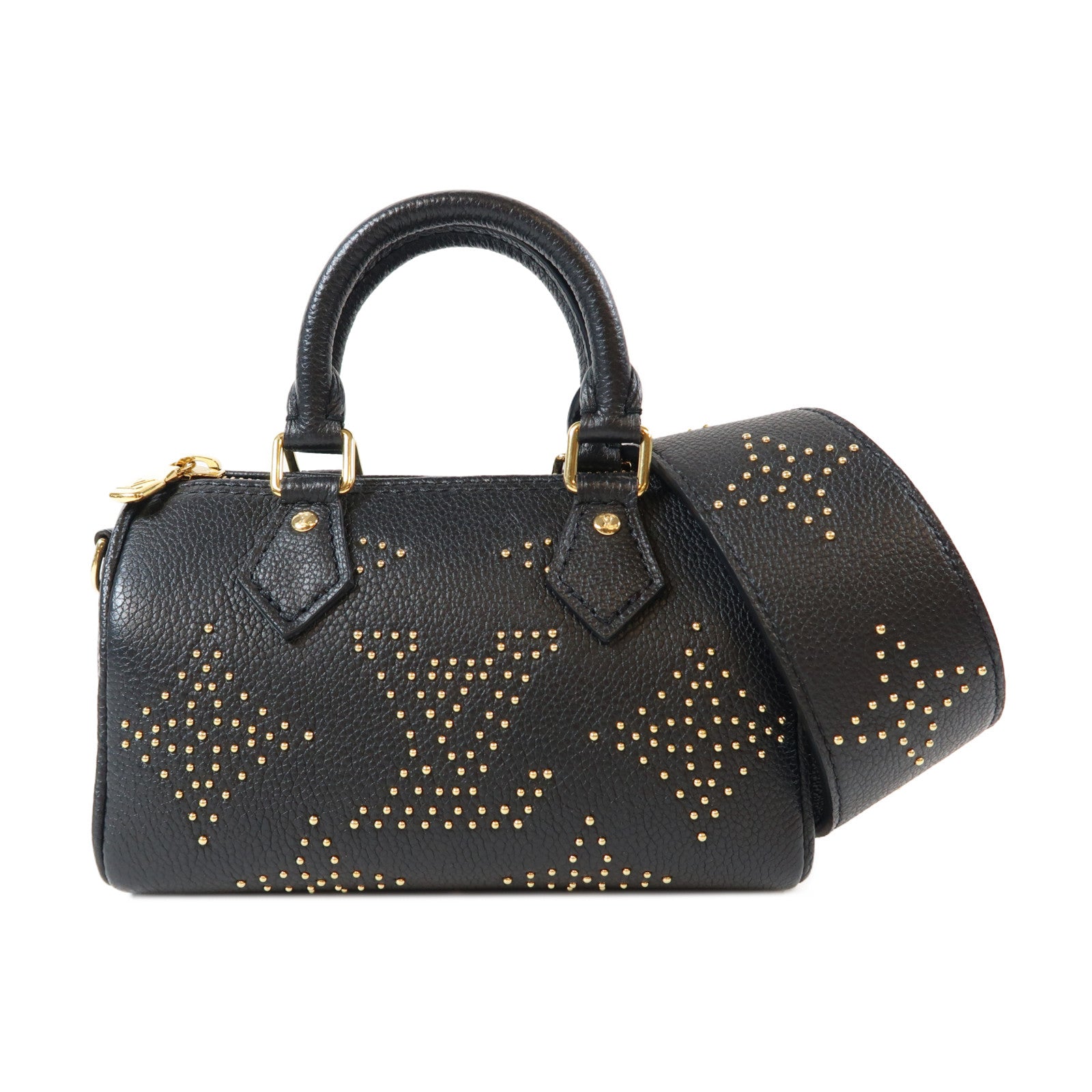 LOUIS VUITTON Monogram Empreinte Nano Speedy金扣手挽肩背兩用袋黑色
