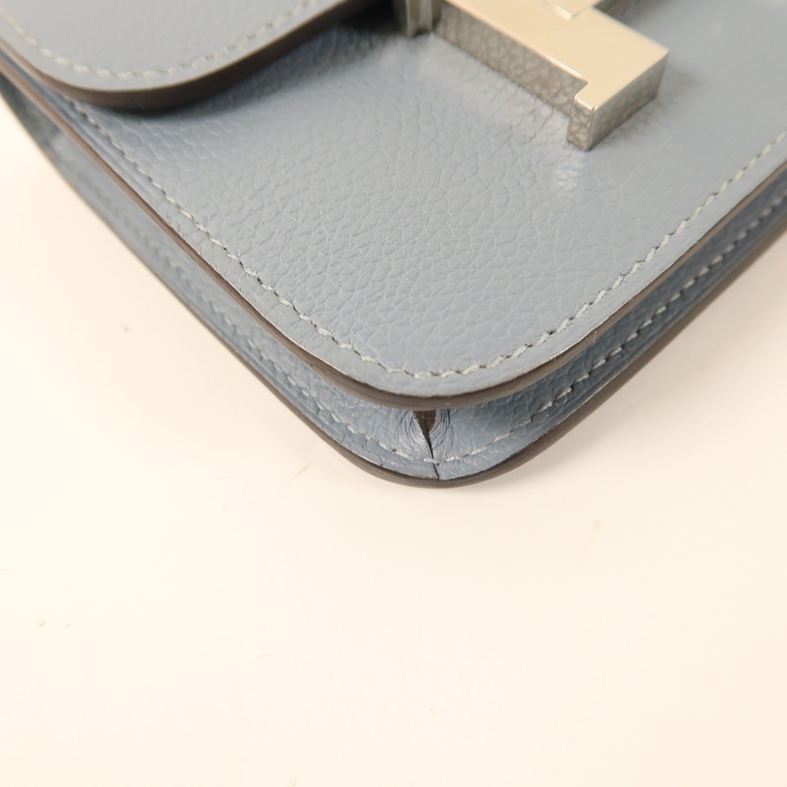 HERMES Clemence皮革Constance Slim銀扣錢包Blue