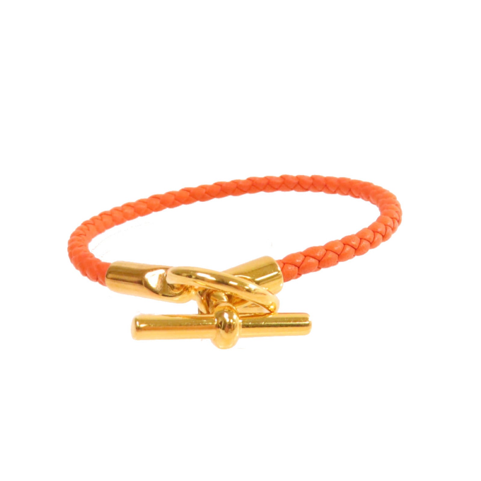 HERMES 牛皮皮革Glenan Bracelet金扣手鏈橙色
