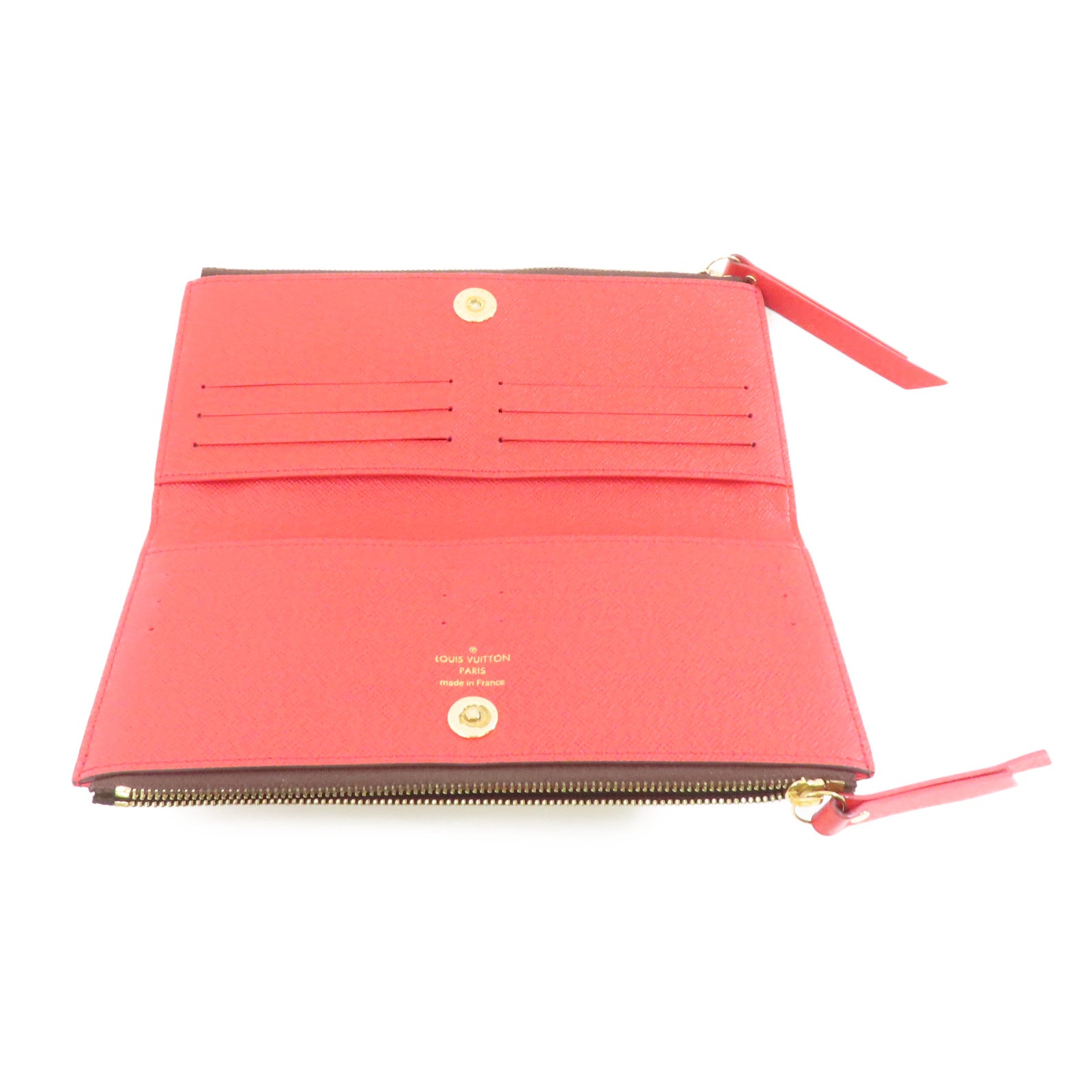 LOUIS VUITTON Monogram Double Zipper Wallet金扣長錢包啡色/紅色