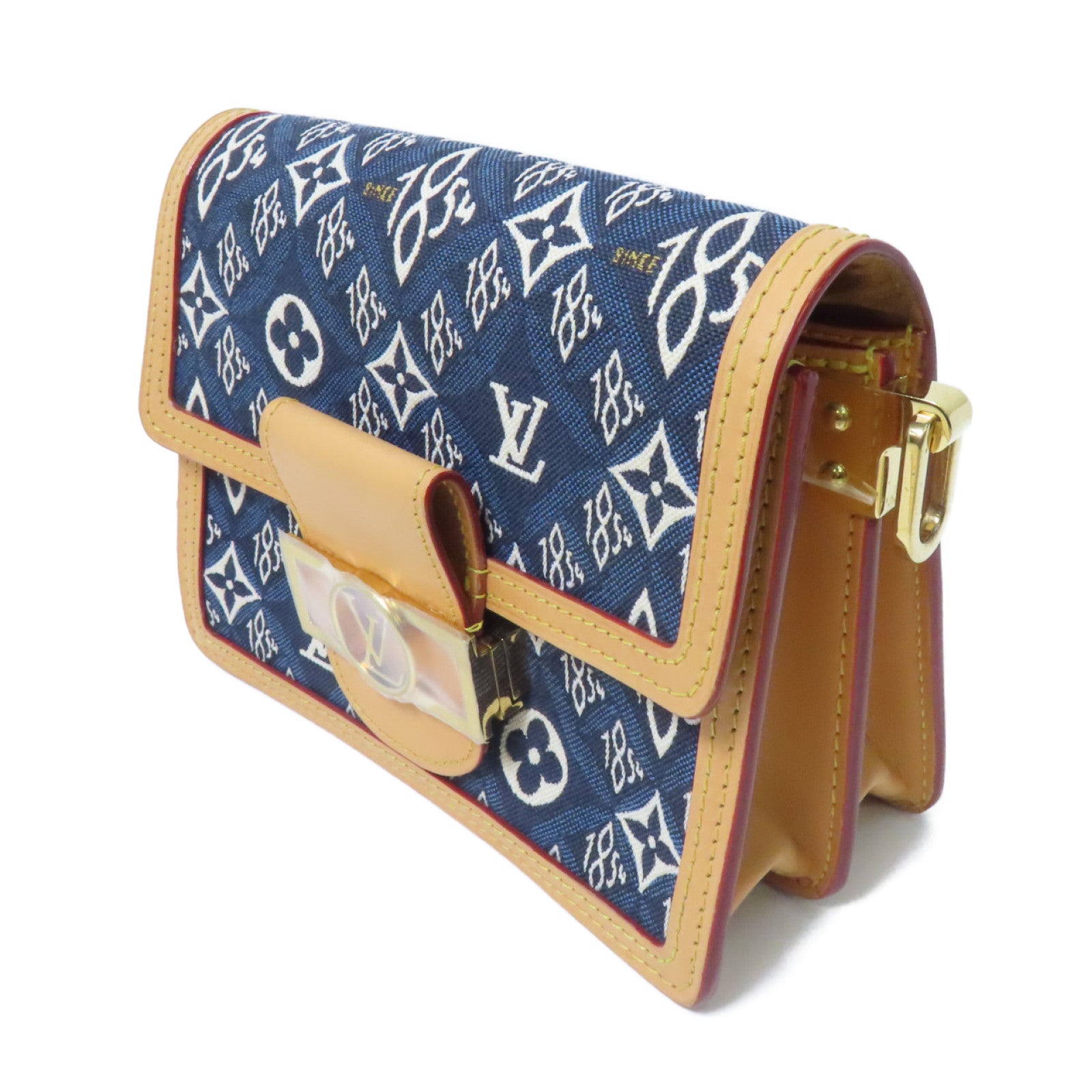LOUIS VUITTON Monogram Jacquard Since 1854 Dauphine Mini金扣肩背袋藍色/啡色