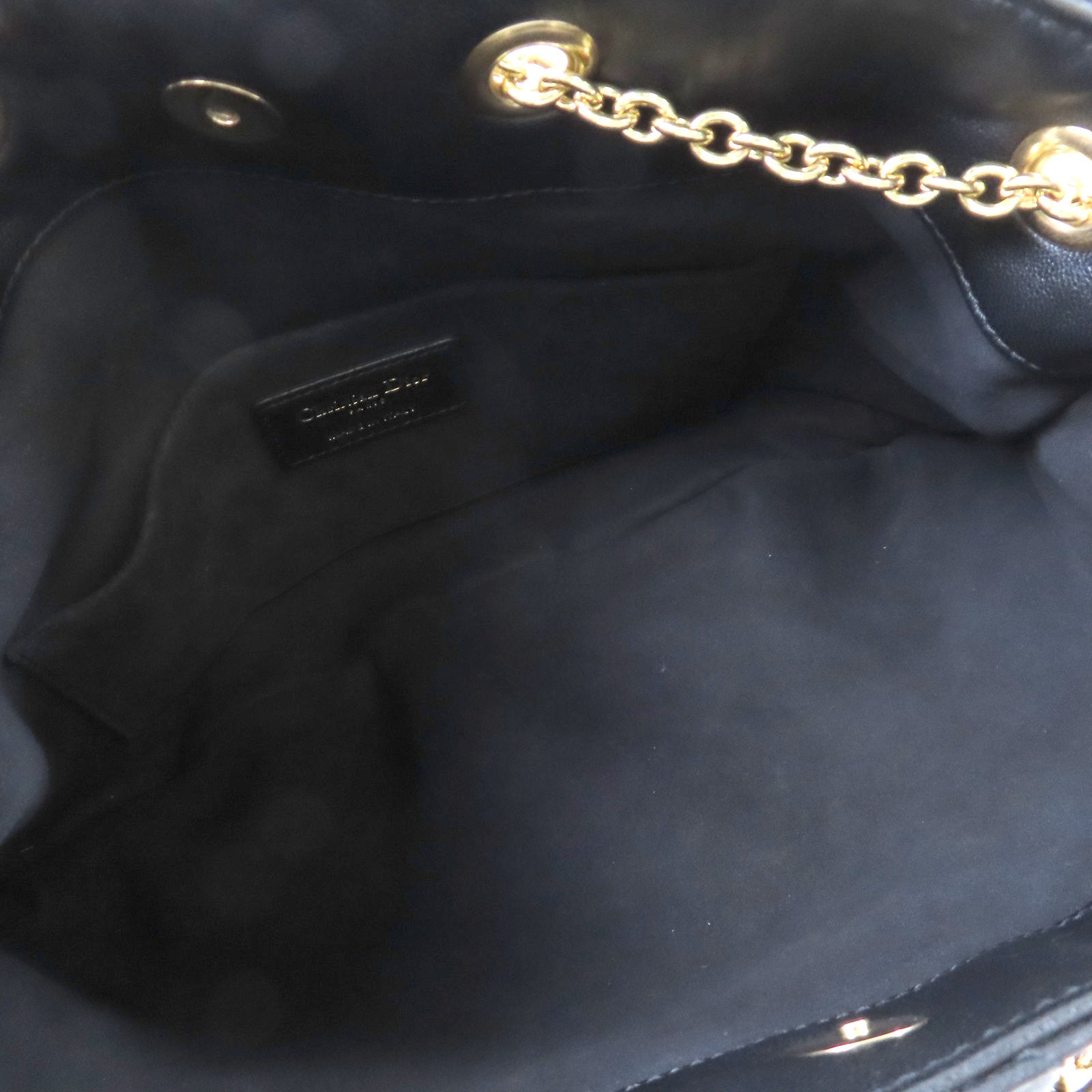 Dior 牛皮皮革Bucket Bag金扣鏈帶肩背袋黑色
